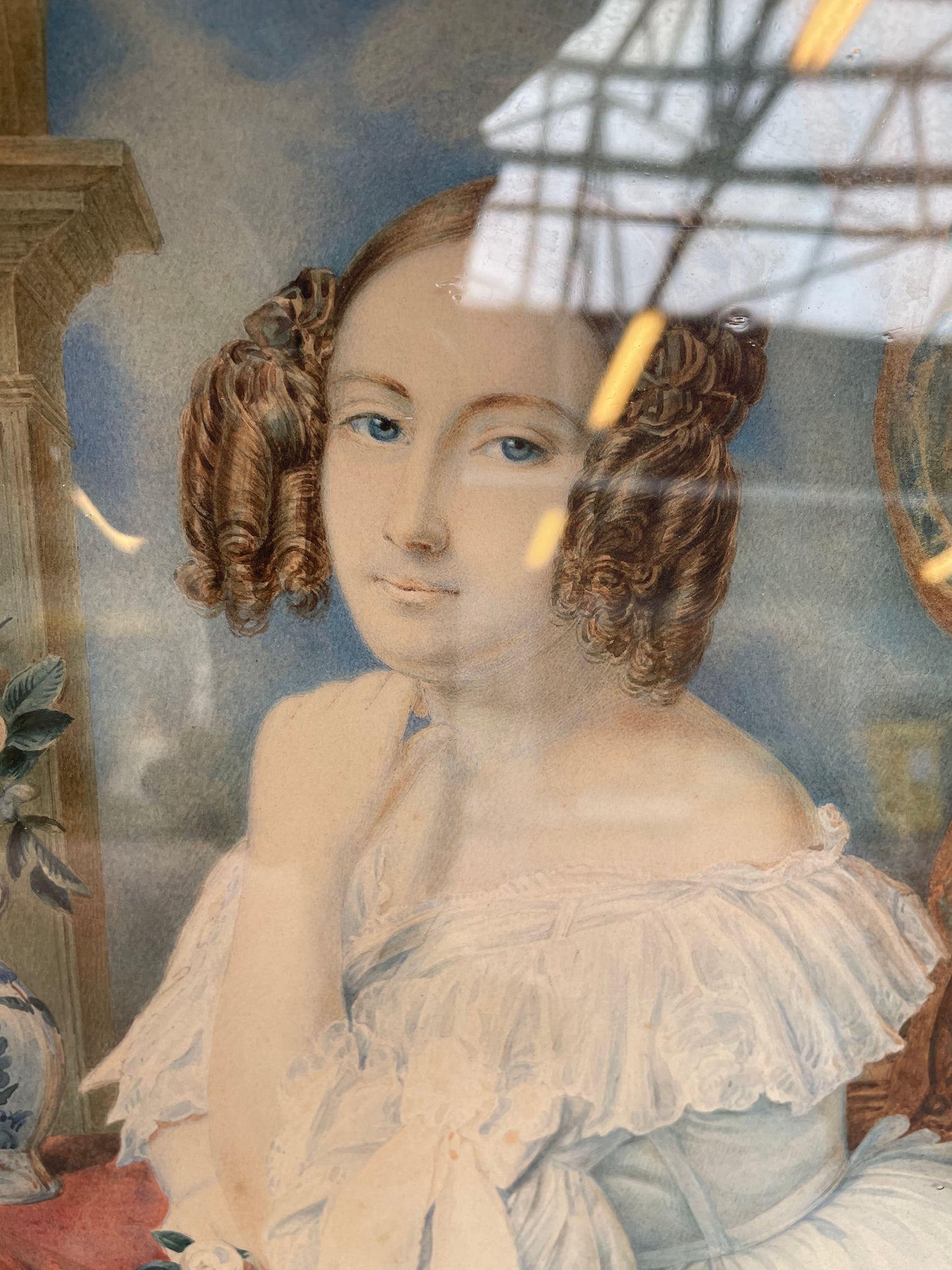 Aquarelle sur Papier "Jeune Femme Accoudée" – Signée - 1841