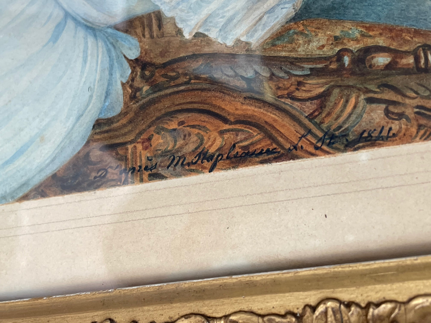 Aquarelle sur Papier "Jeune Femme Accoudée" – Signée - 1841