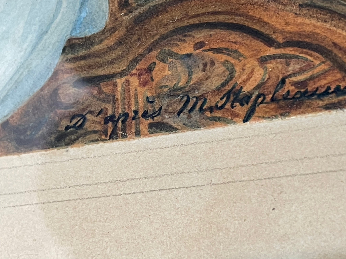 Aquarelle sur Papier "Jeune Femme Accoudée" – Signée - 1841