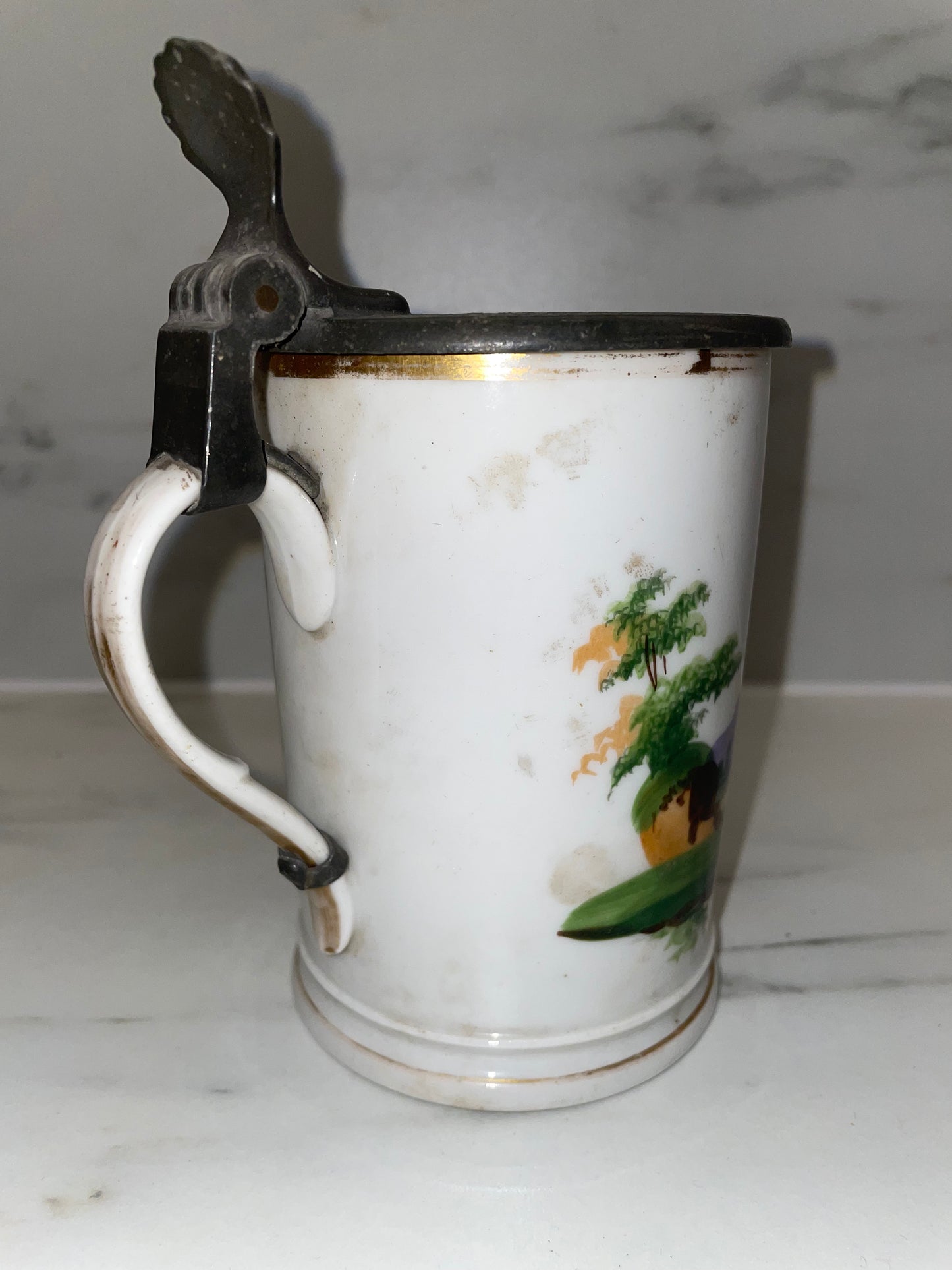 Chope en Porcelaine Biedermeier / Vieux Paris avec Couvercle PVT