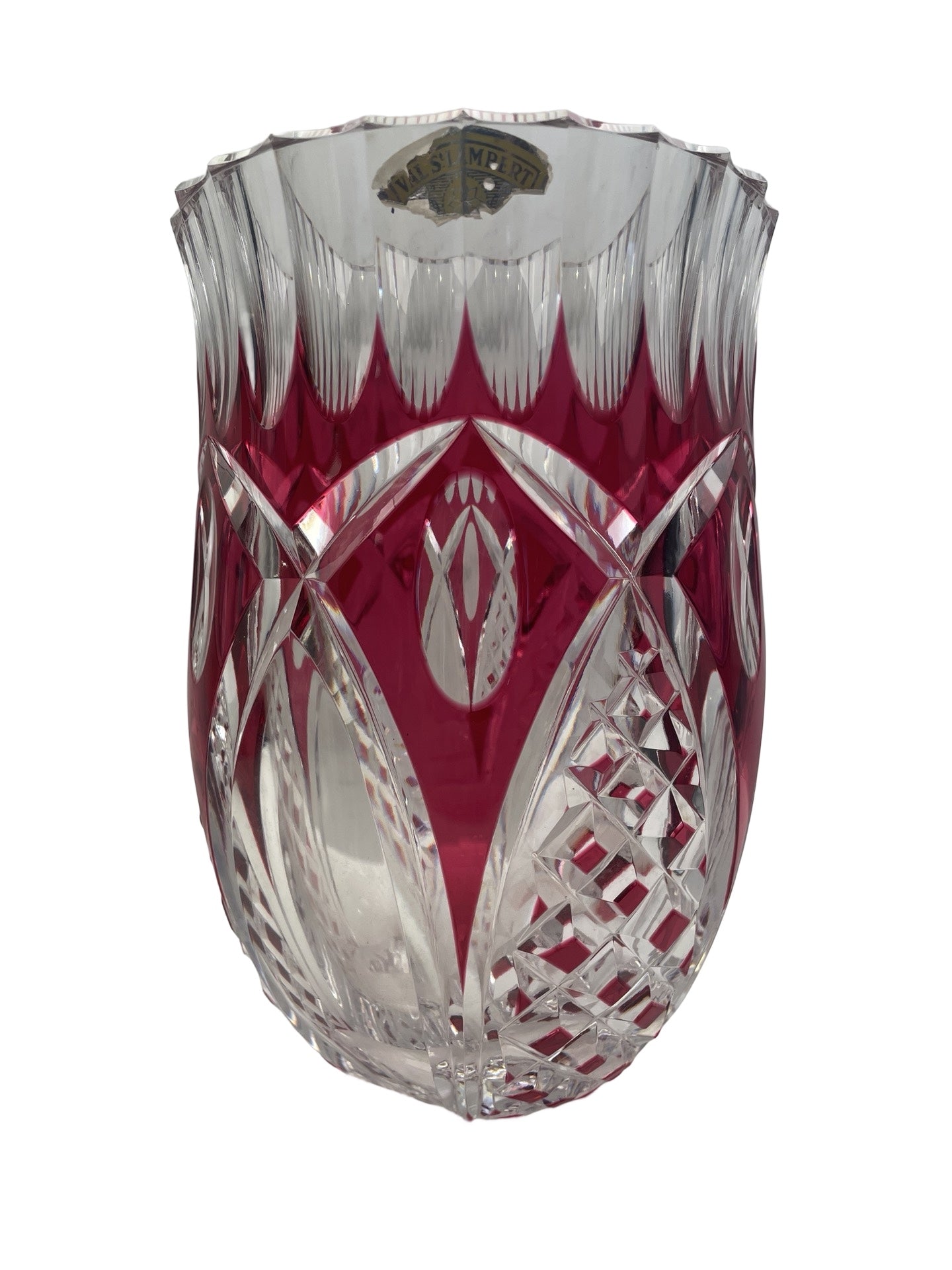 1 - Vase en cristal rouge – Val Saint Lambert – Signé