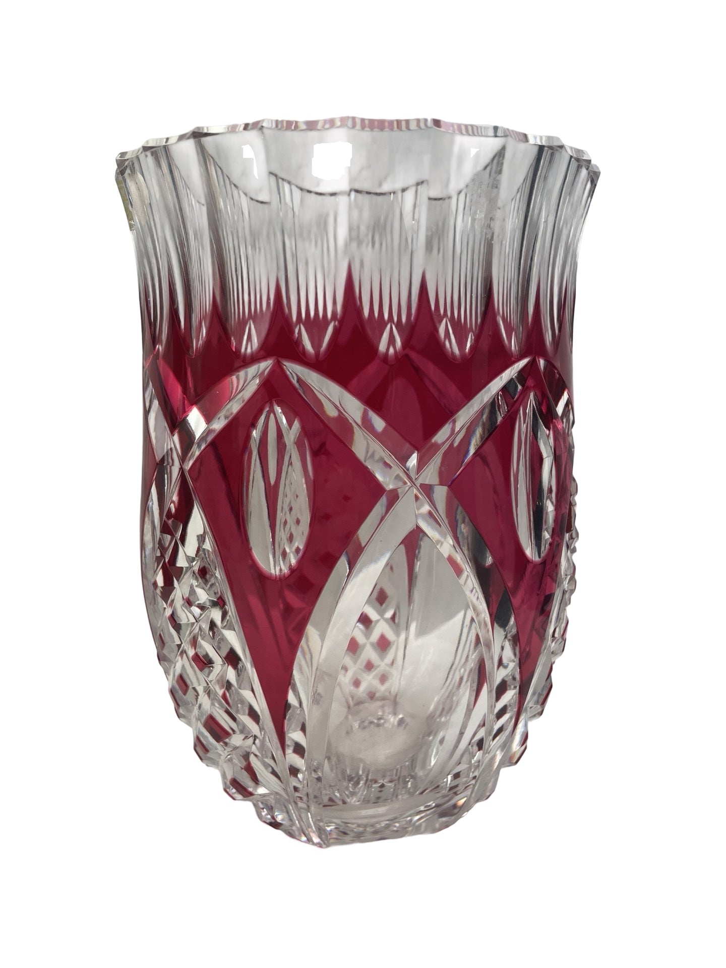 1 - Vase en cristal rouge – Val Saint Lambert – Signé