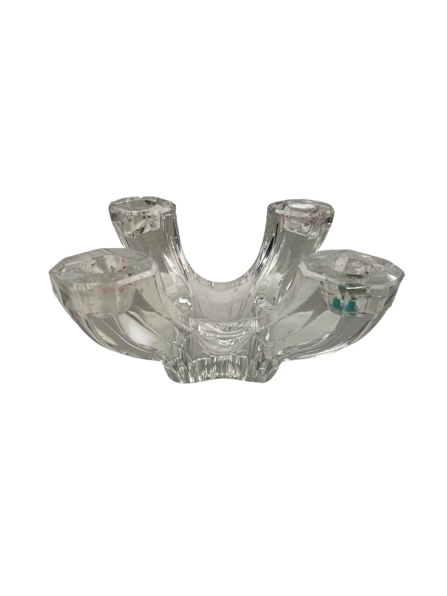 Bougeoir multiple en cristal – Val Saint Lambert – Signé – Minis égrenures