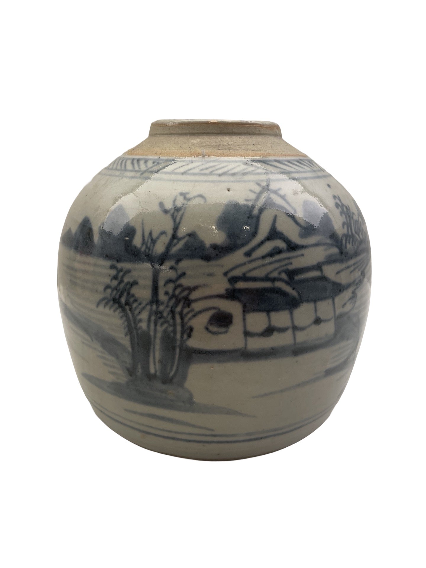 Pot à Gingembre de Chine – Décor bleu de paysage – 19ᵉ siècle