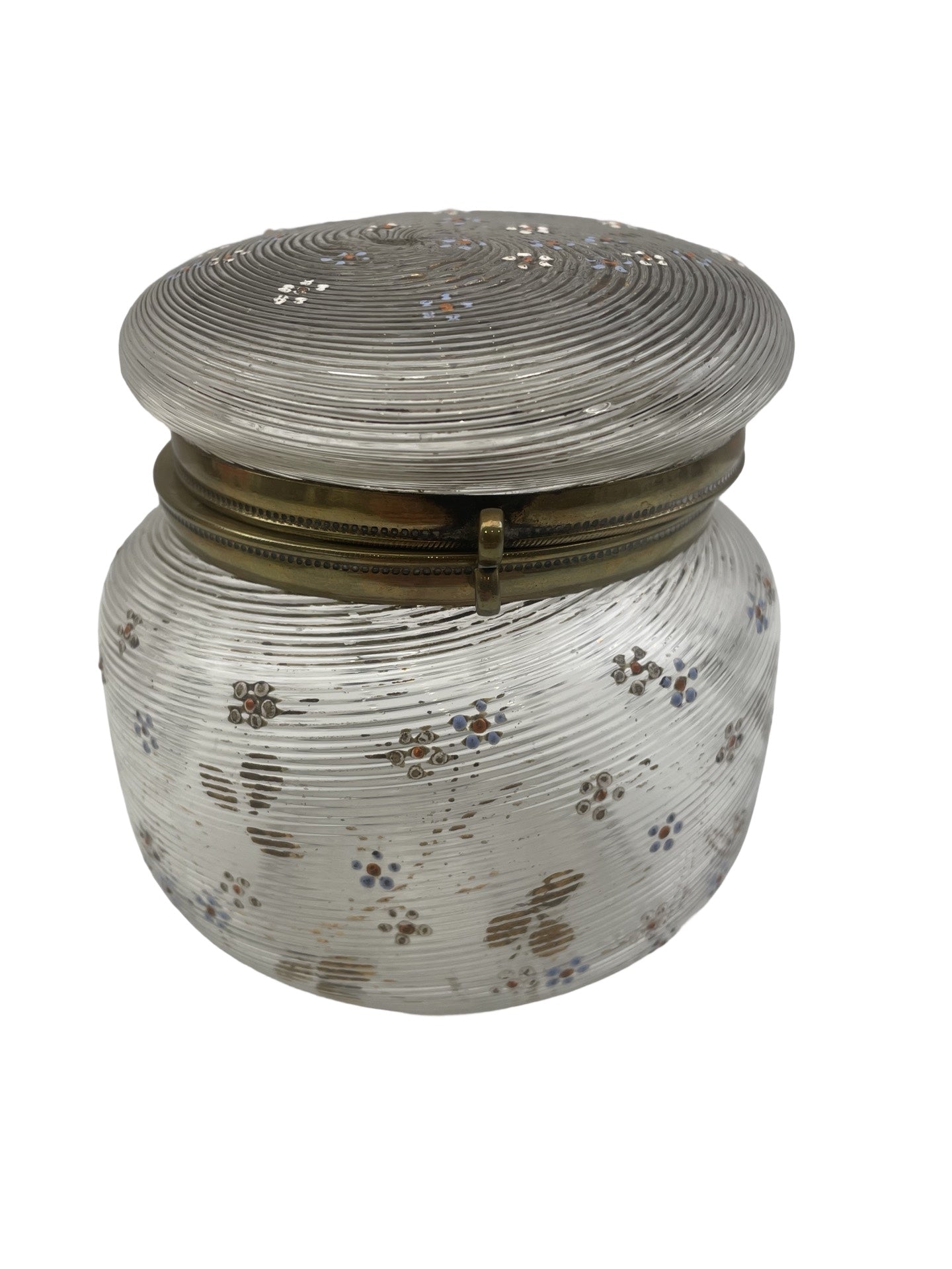 Bonbonnière ancienne en verre émaillé – Décor de fleurs – À ajuster
