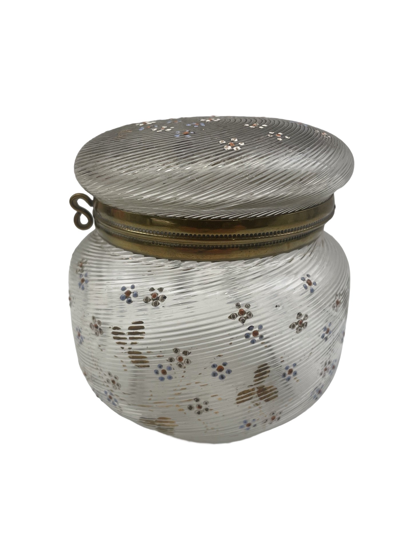 Bonbonnière ancienne en verre émaillé – Décor de fleurs – À ajuster