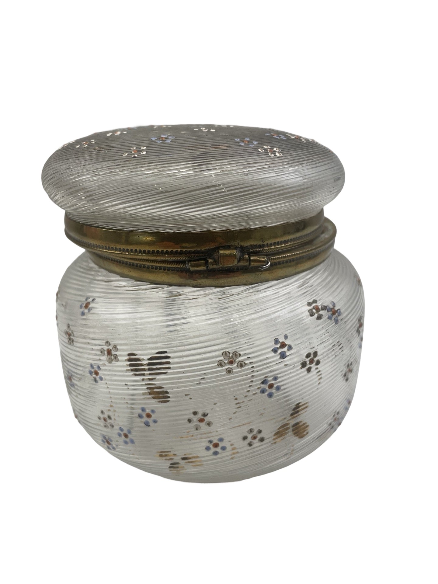 Bonbonnière ancienne en verre émaillé – Décor de fleurs – À ajuster