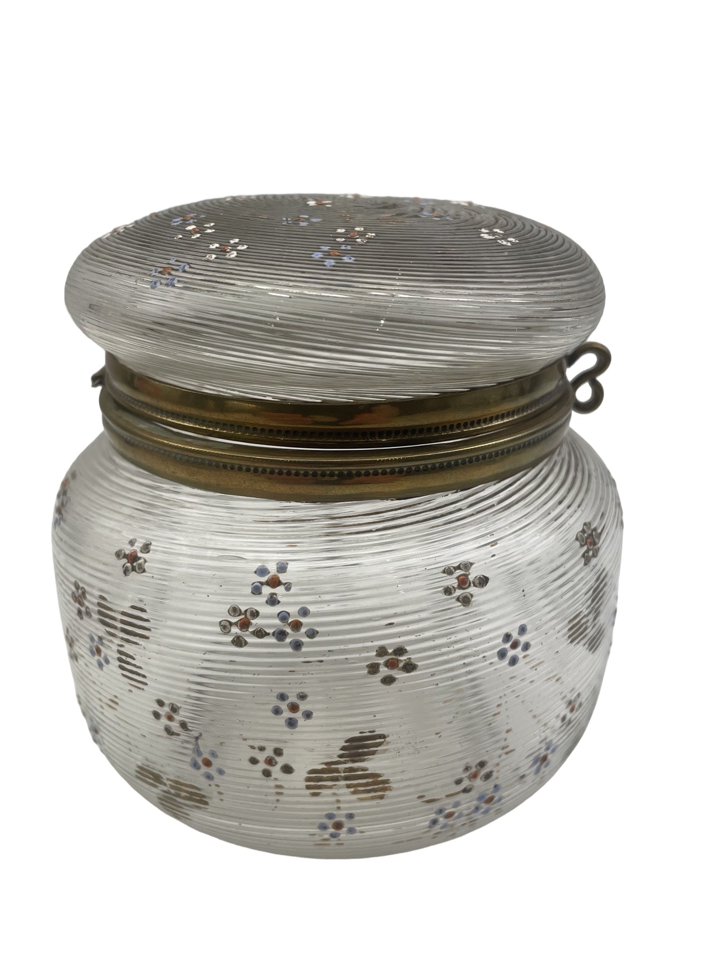 Bonbonnière ancienne en verre émaillé – Décor de fleurs – À ajuster