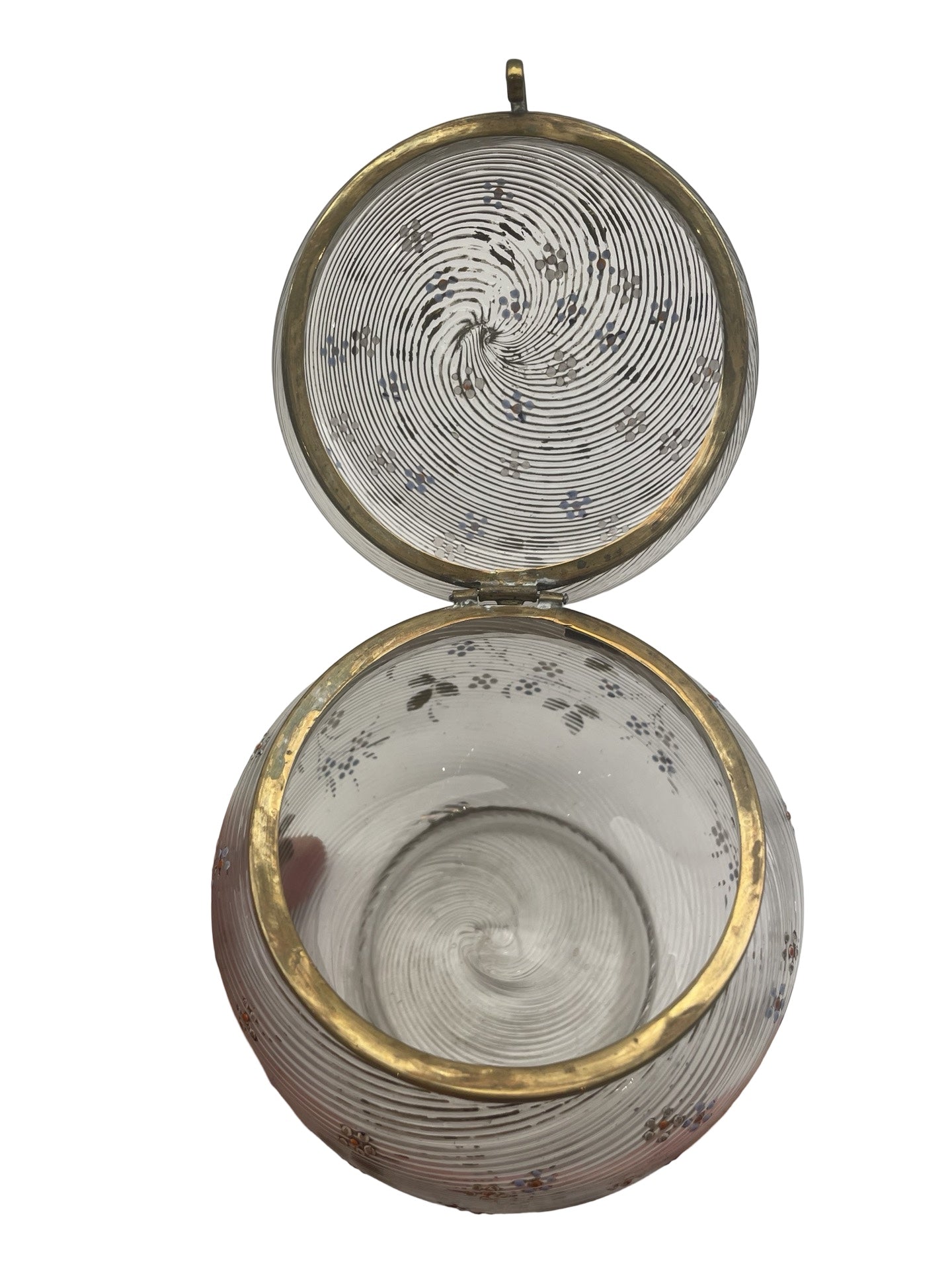 Bonbonnière ancienne en verre émaillé – Décor de fleurs – À ajuster