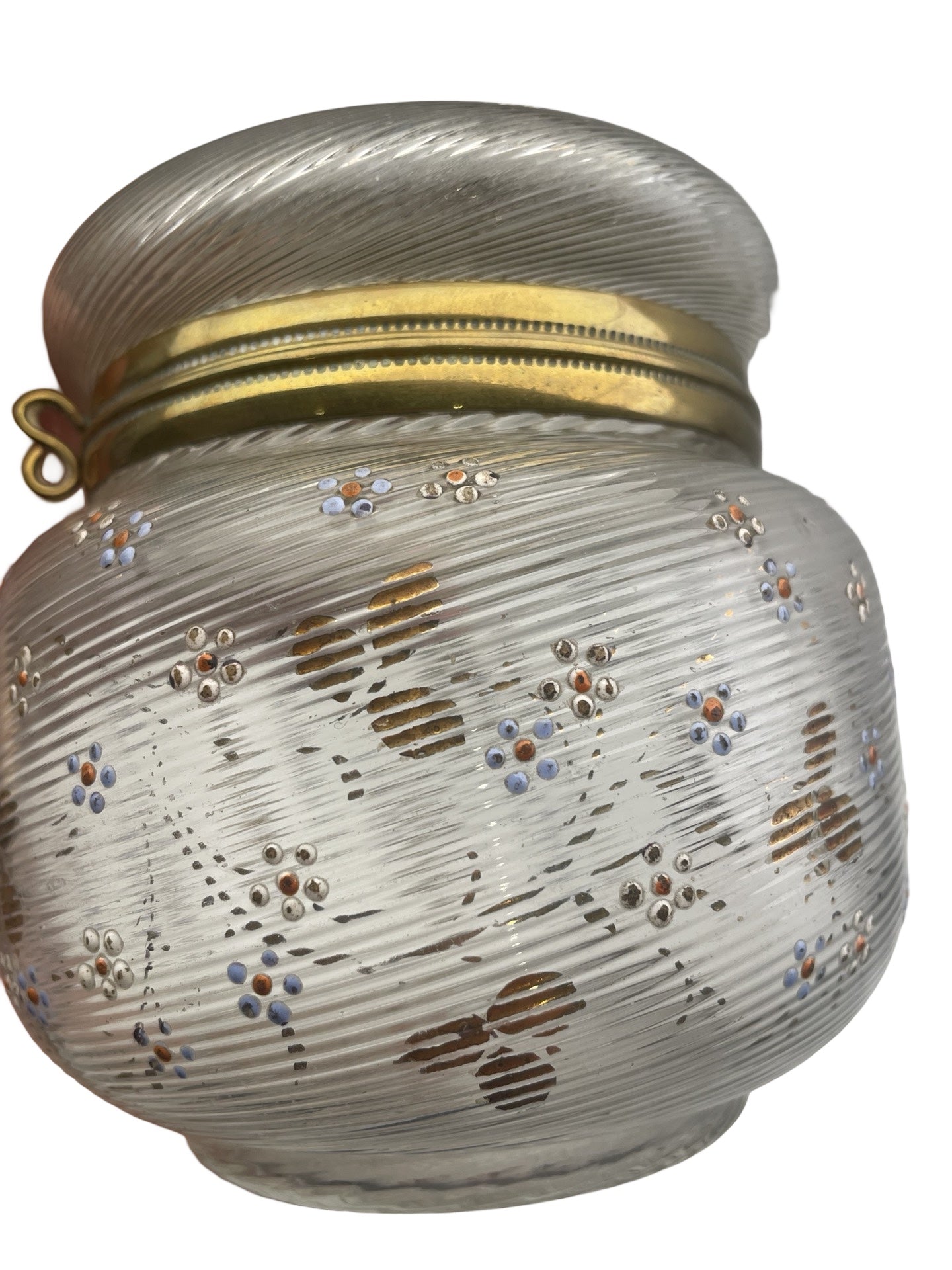 Bonbonnière ancienne en verre émaillé – Décor de fleurs – À ajuster