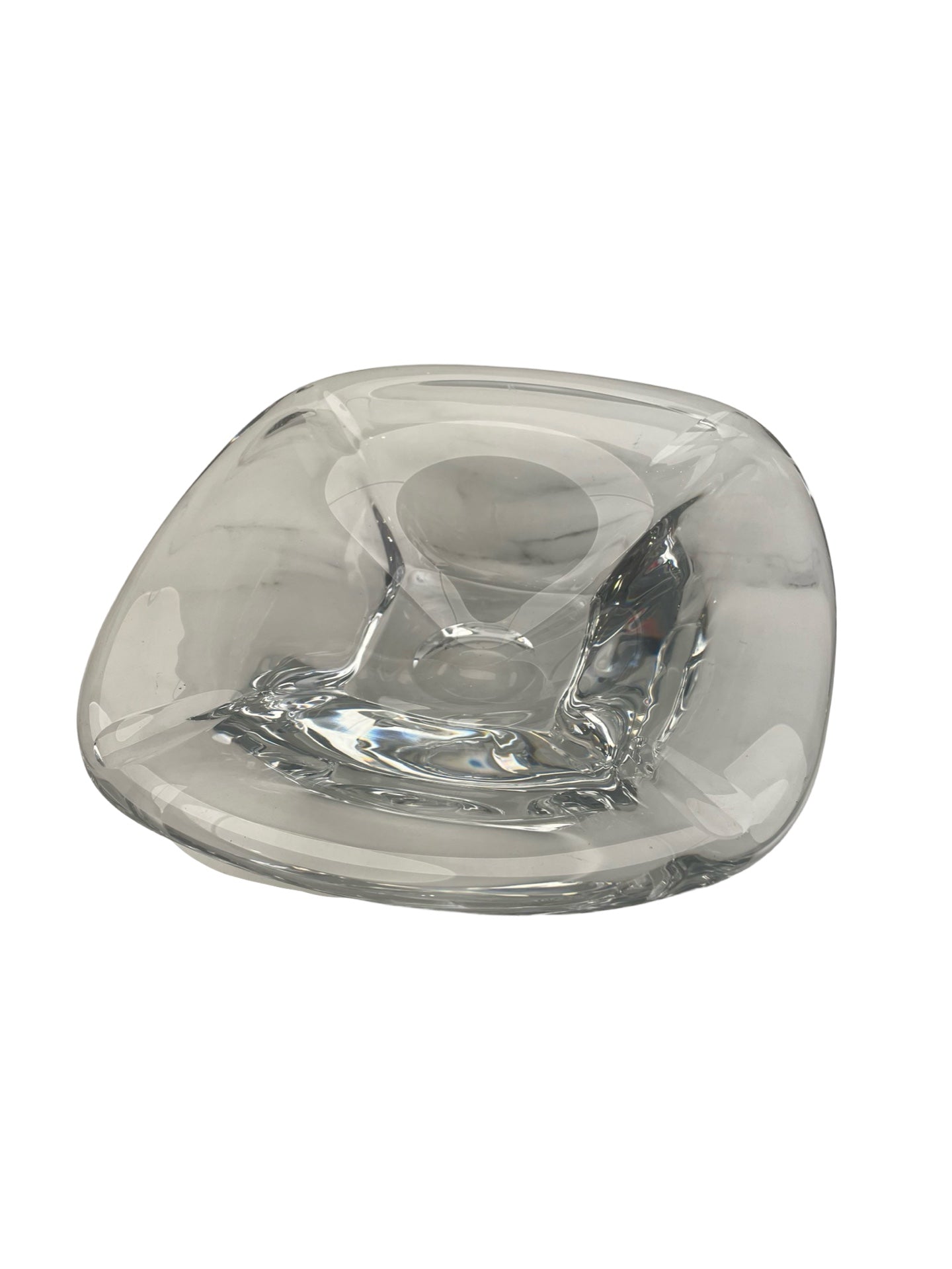 Cendrier carré en cristal blanc – Signé Val Saint Lambert –