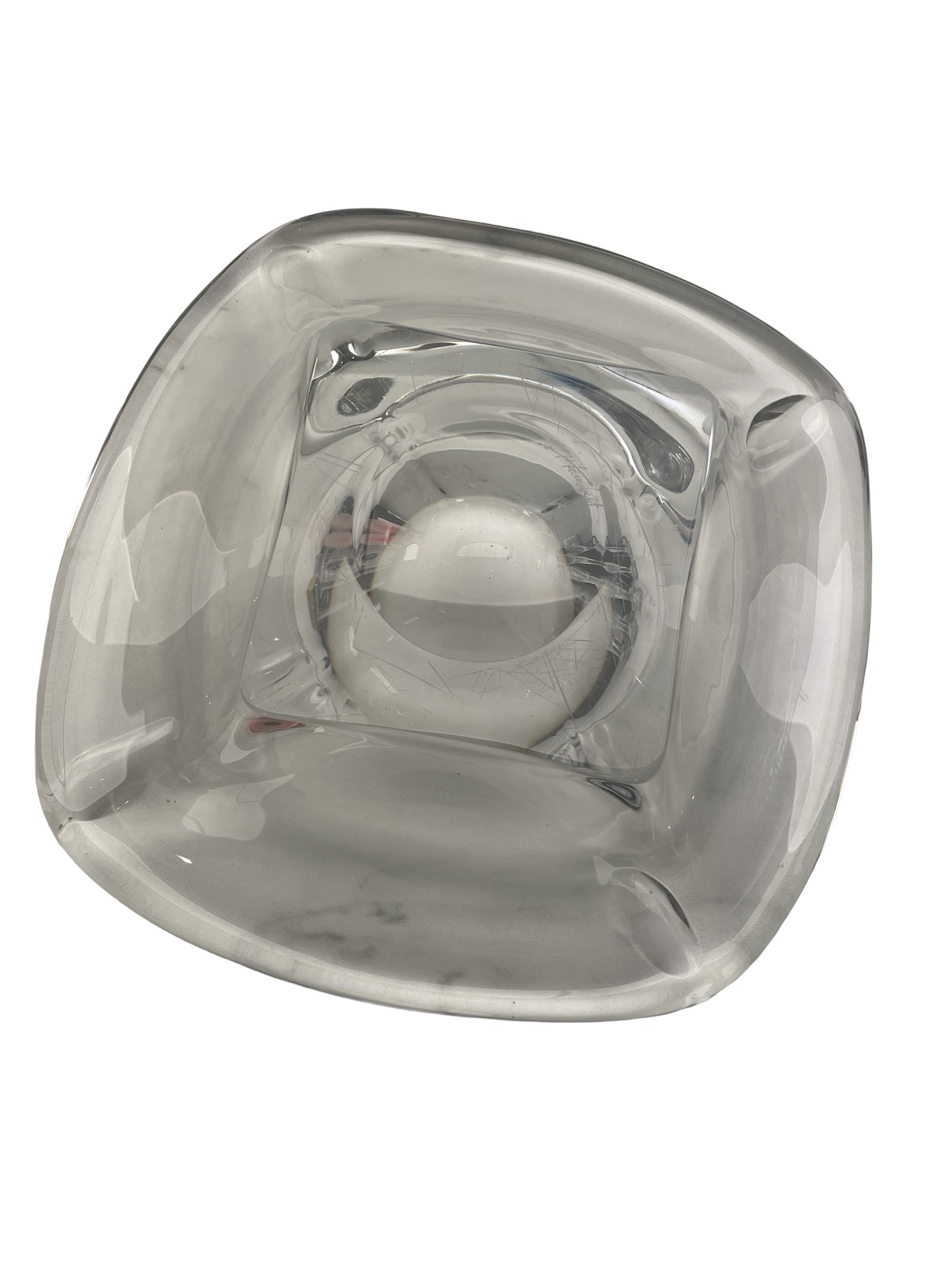 Cendrier carré en cristal blanc – Signé Val Saint Lambert –