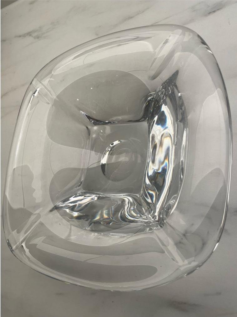 Cendrier carré en cristal blanc – Signé Val Saint Lambert –