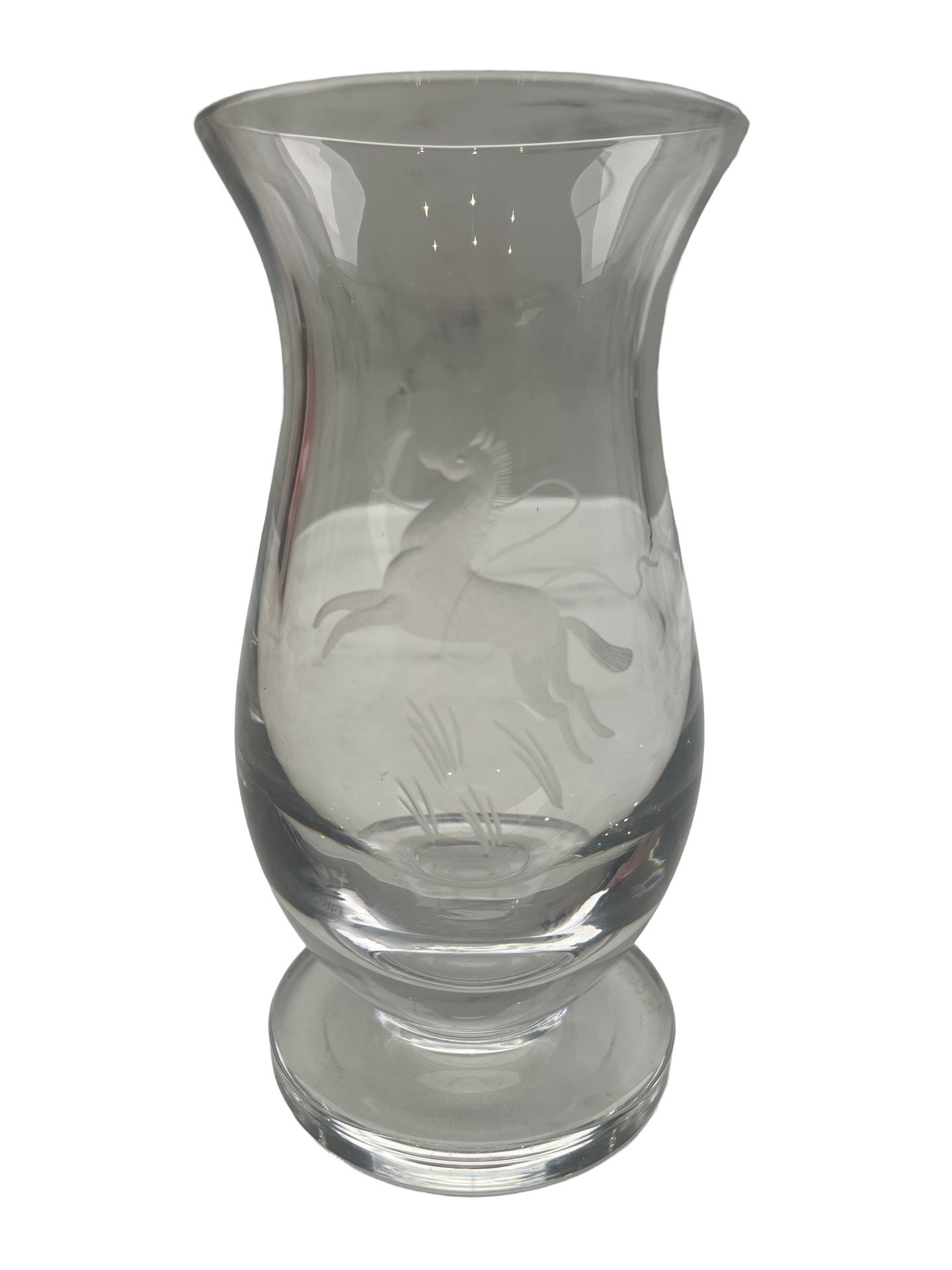 Petit vase en cristal gravé – Val Saint Lambert – Décor de cheval