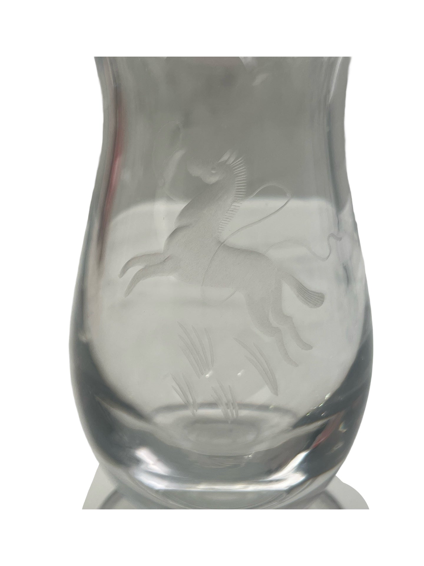 Petit vase en cristal gravé – Val Saint Lambert – Décor de cheval