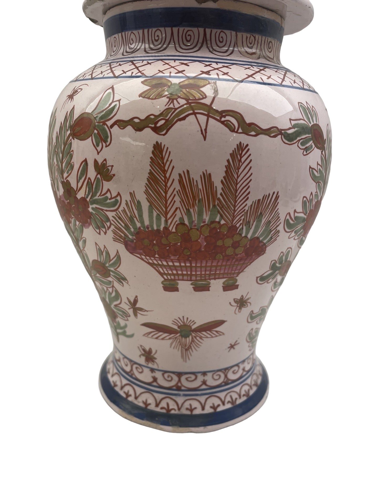 Pot couvert en faïence – Desvres ou Delft – Décor de mouches – Marqué P:V:M 500