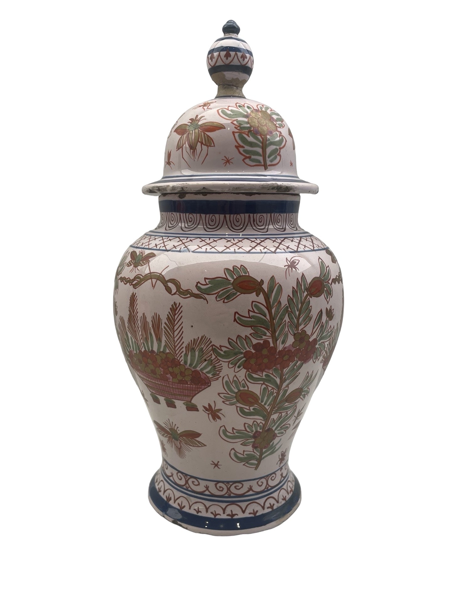Pot couvert en faïence – Desvres ou Delft – Décor de mouches – Marqué P:V:M 500