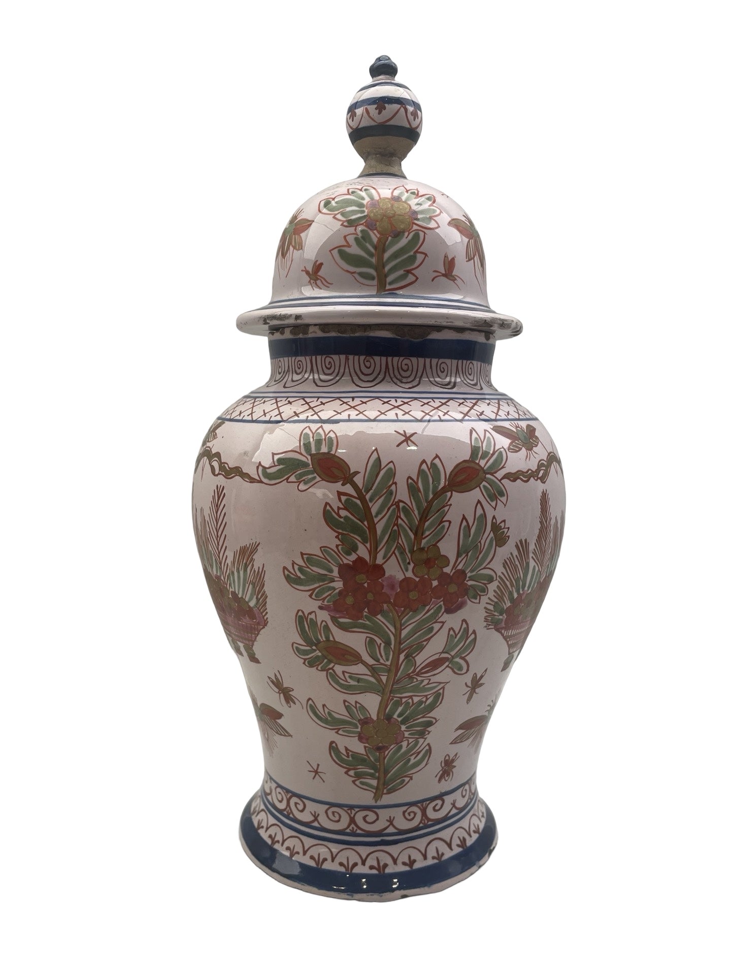 Pot couvert en faïence – Desvres ou Delft – Décor de mouches – Marqué P:V:M 500