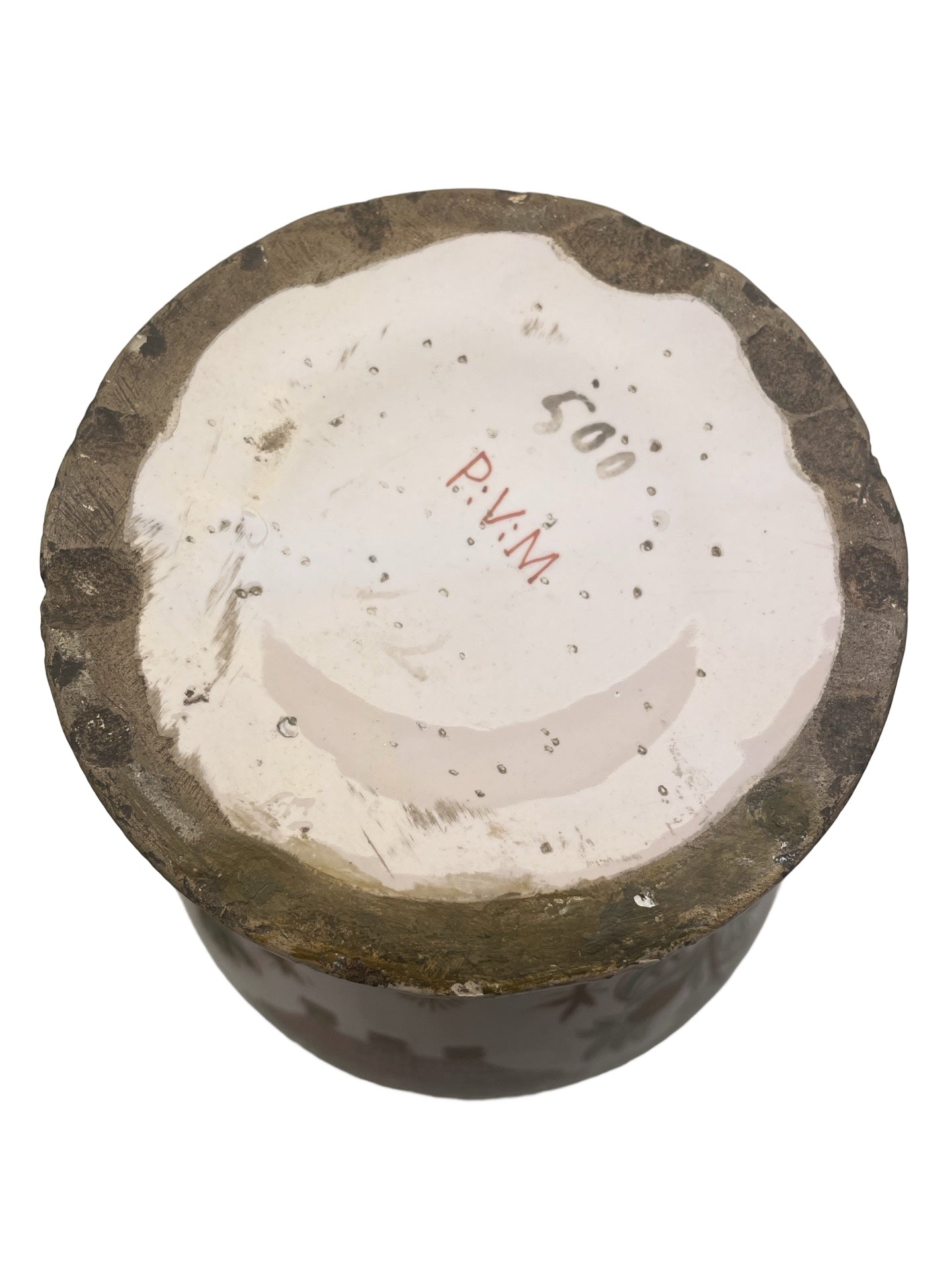 Pot couvert en faïence – Desvres ou Delft – Décor de mouches – Marqué P:V:M 500