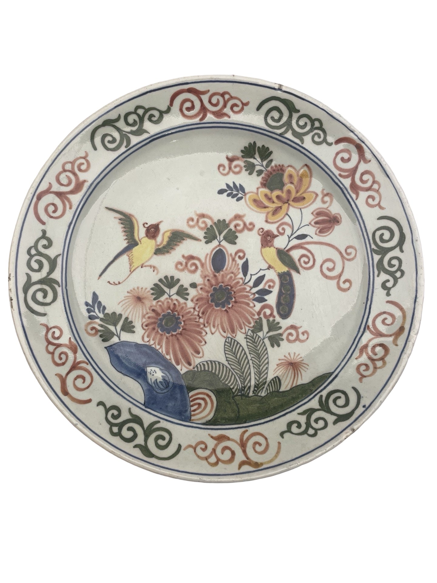 Assiette en faïence – Desvres ou Delft – Décor aux oiseaux