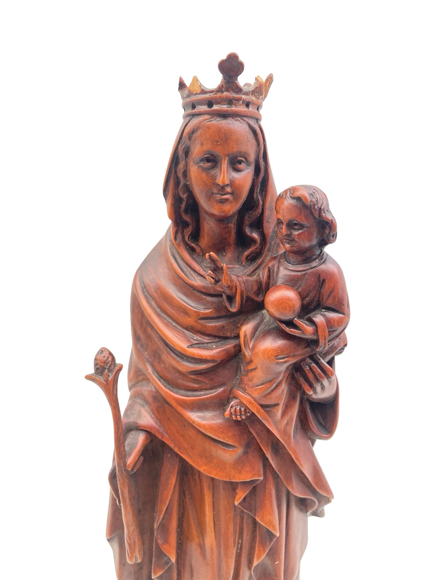 1- Vierge à l’Enfant Jésus – Sculpture en bois, XIXe siècle