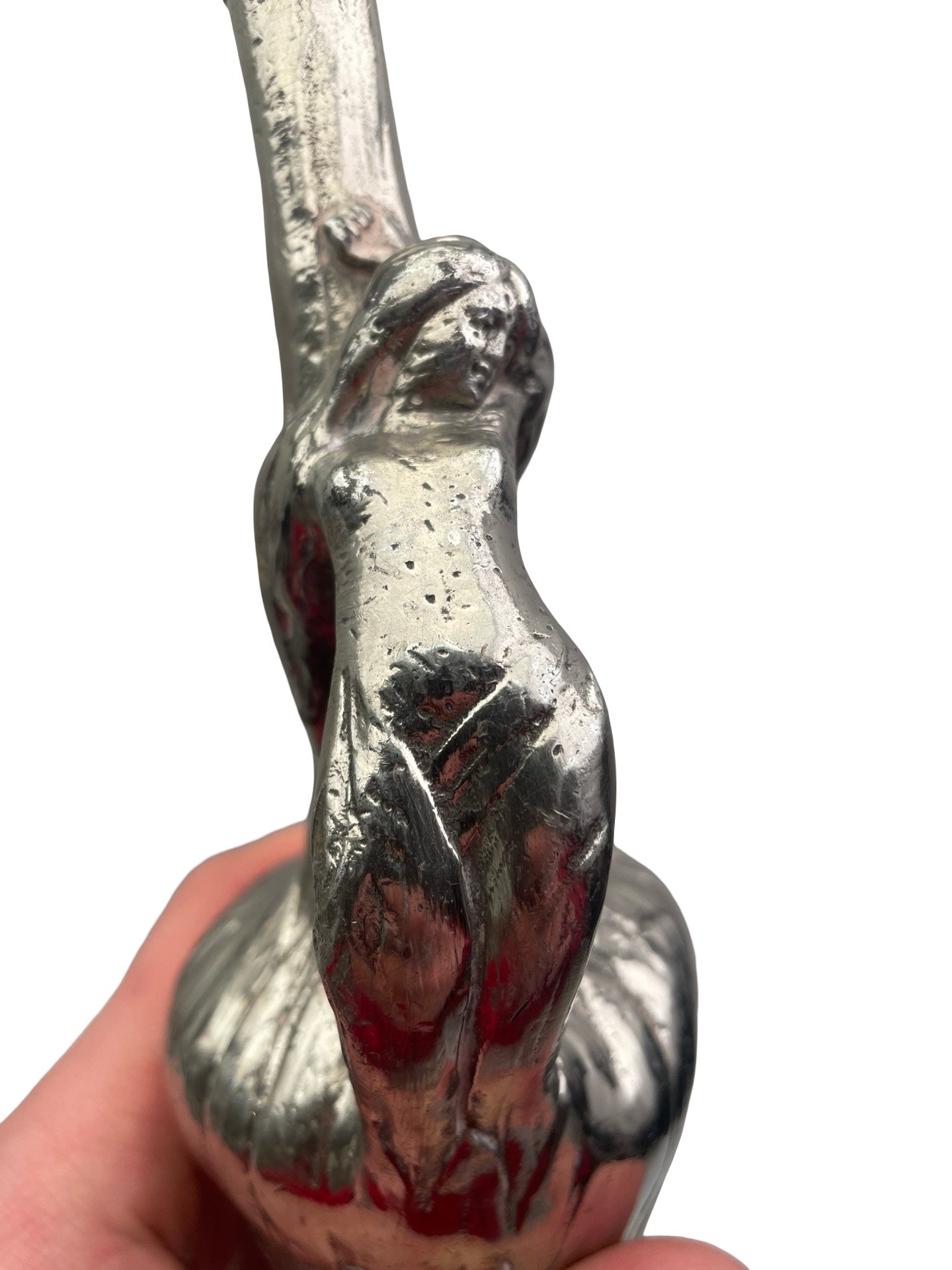 Bouteille Art Nouveau en étain – Dame nue – De Franoz – Signée – 18 cm