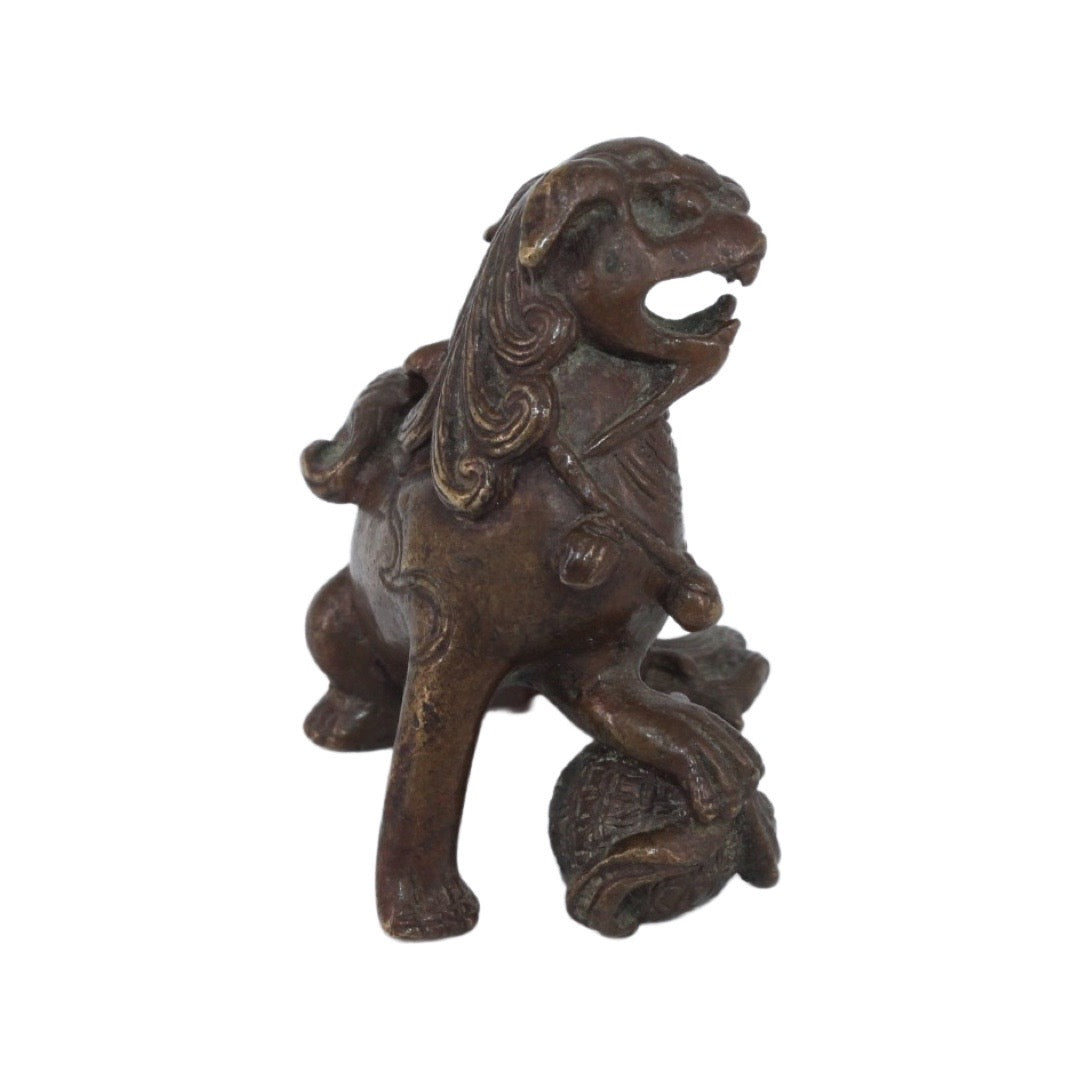 Petit Bronze de Dragon ou Chien de Fô avec Compagnon - Asie