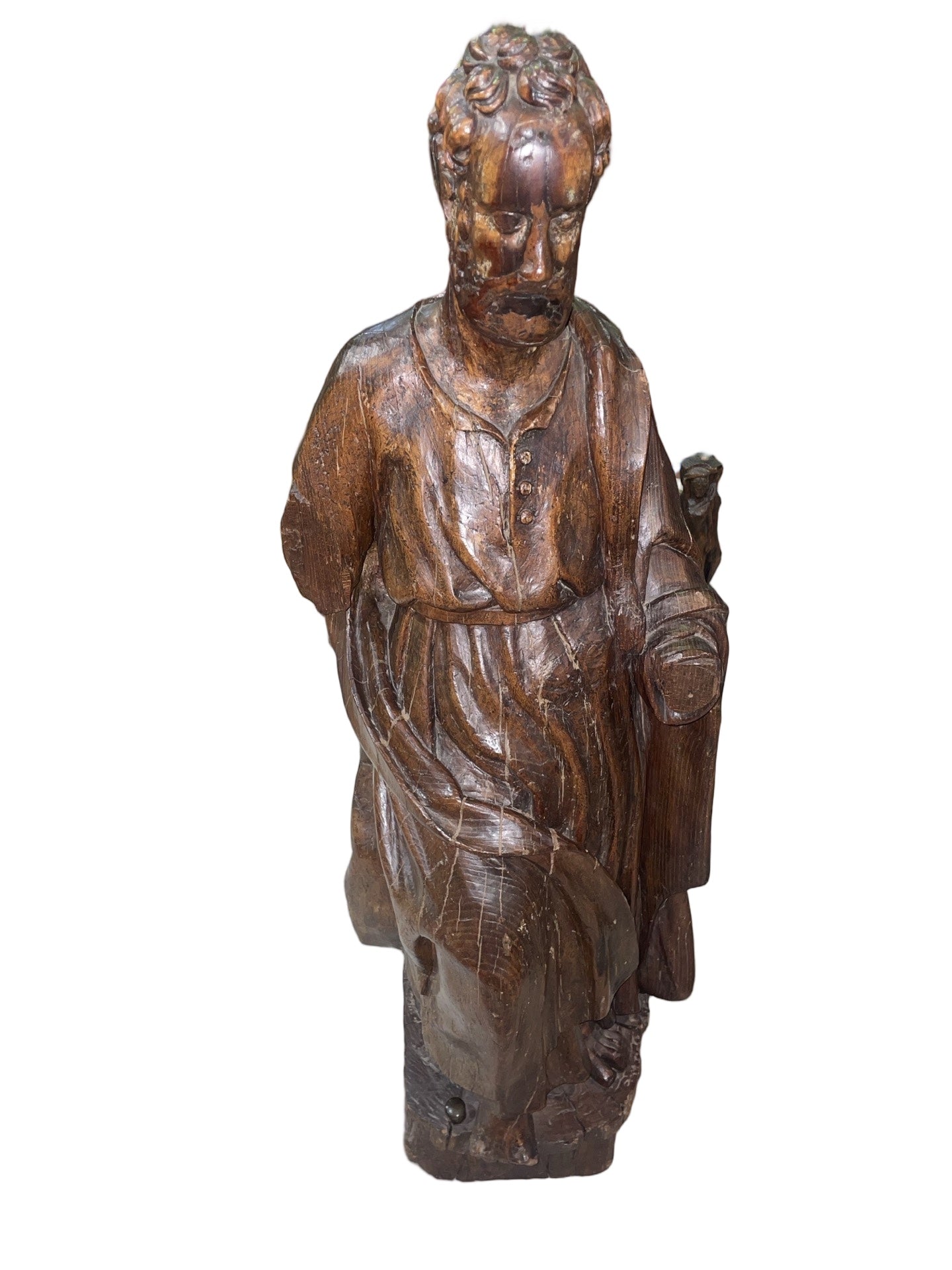 Saint Pierre en Chêne Sculpté – Travail Flamand, Fin XVIᵉ Siècle