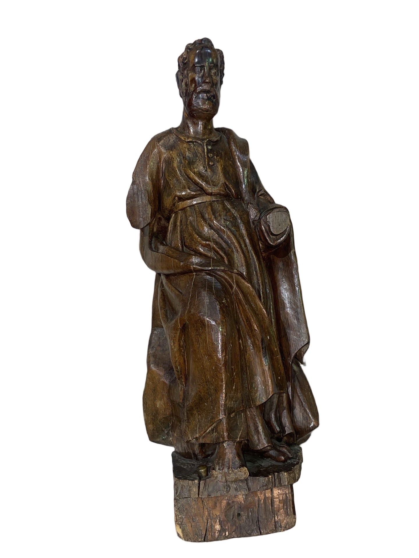 Saint Pierre en Chêne Sculpté – Travail Flamand, Fin XVIᵉ Siècle