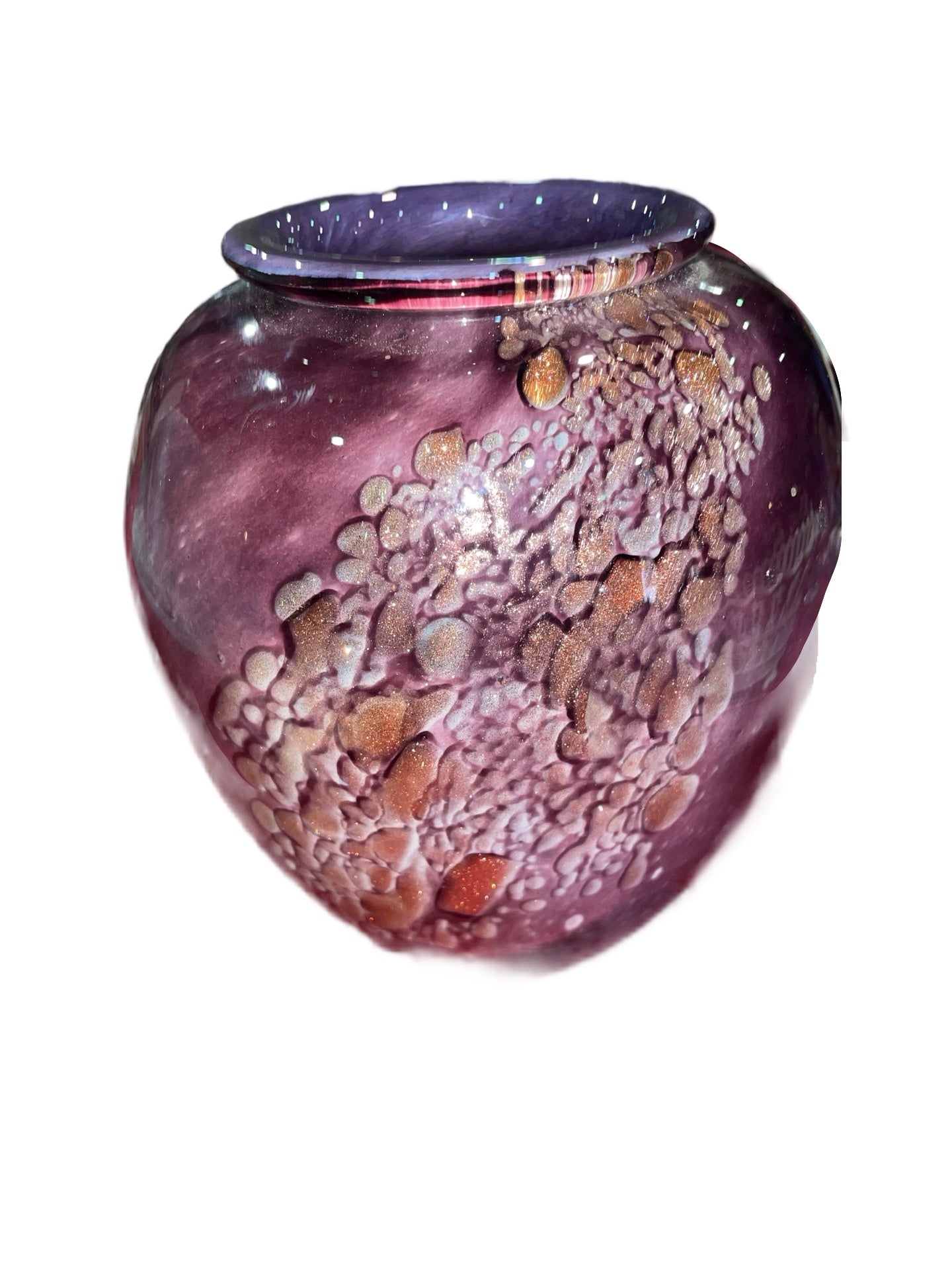 Vase en Verre Mauve Irisé Signé Dorure Interne à Identifier
