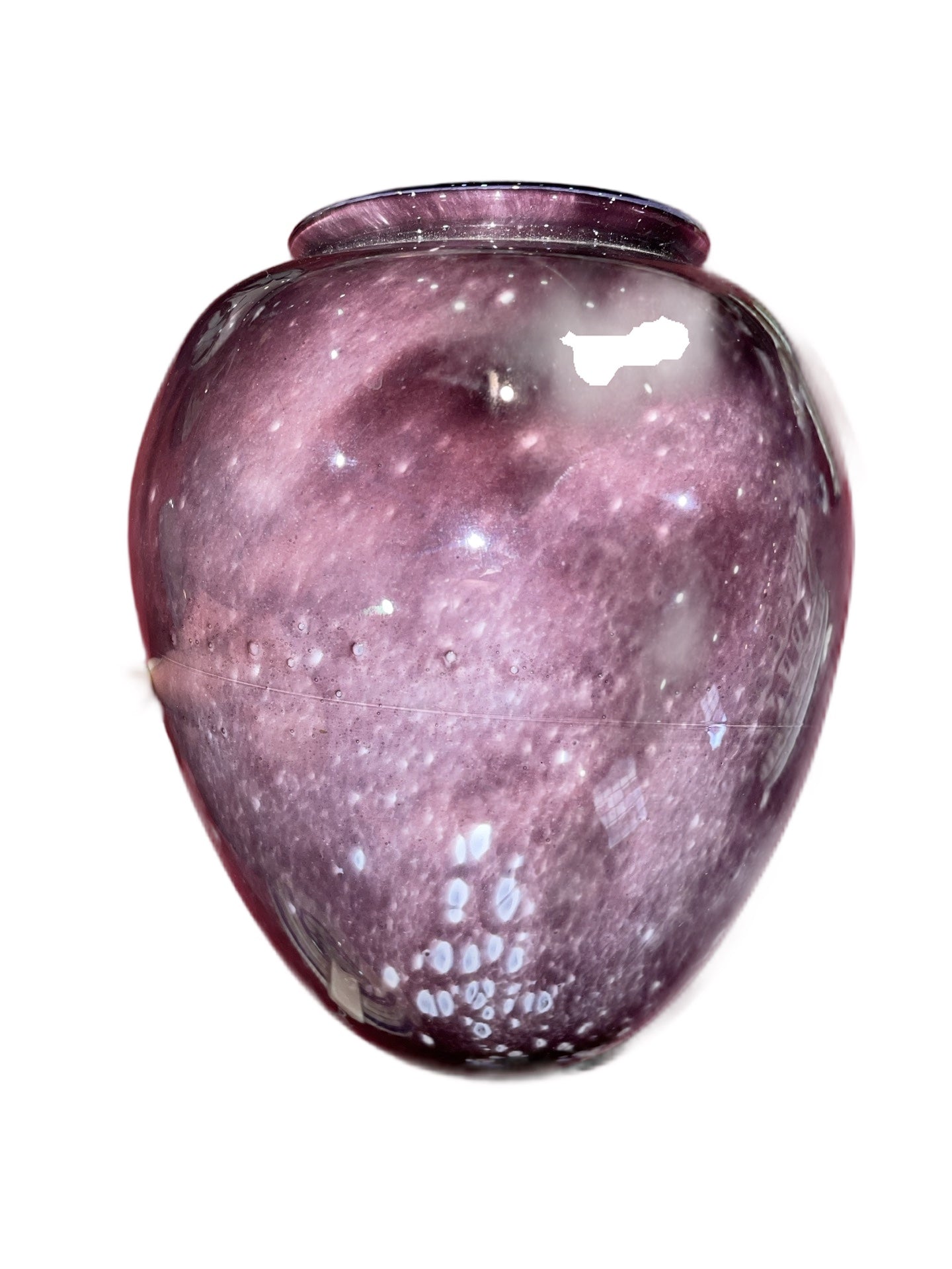 Vase en Verre Mauve Irisé Signé Dorure Interne à Identifier