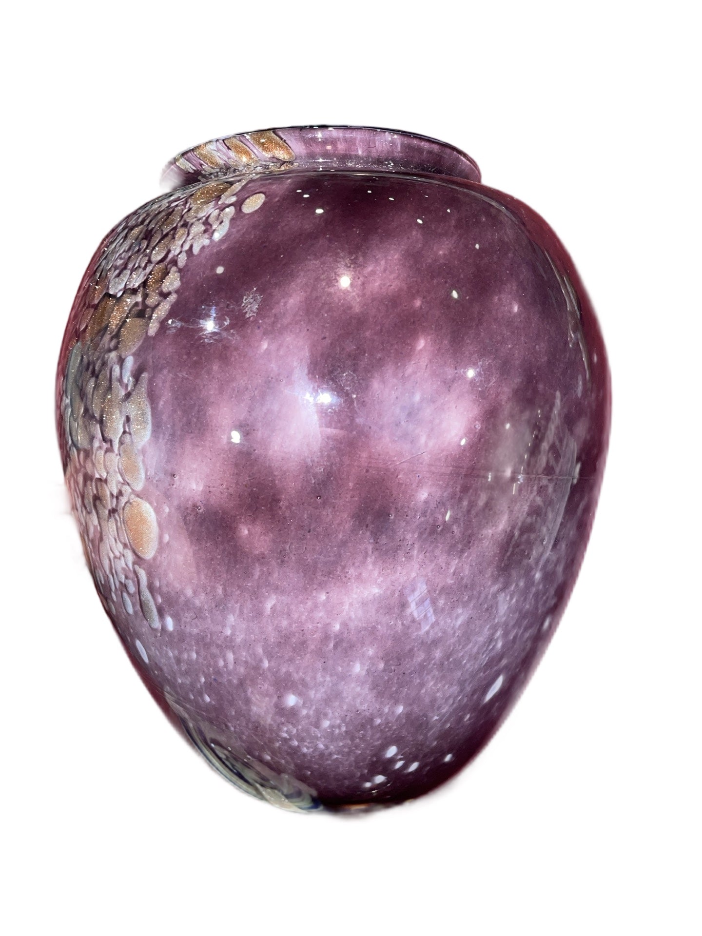 Vase en Verre Mauve Irisé Signé Dorure Interne à Identifier