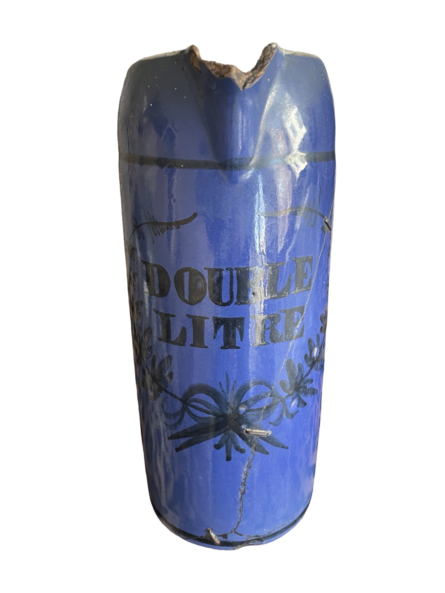 Pichet en faïence de Bruxelles – Double Litre – Fond Bleu