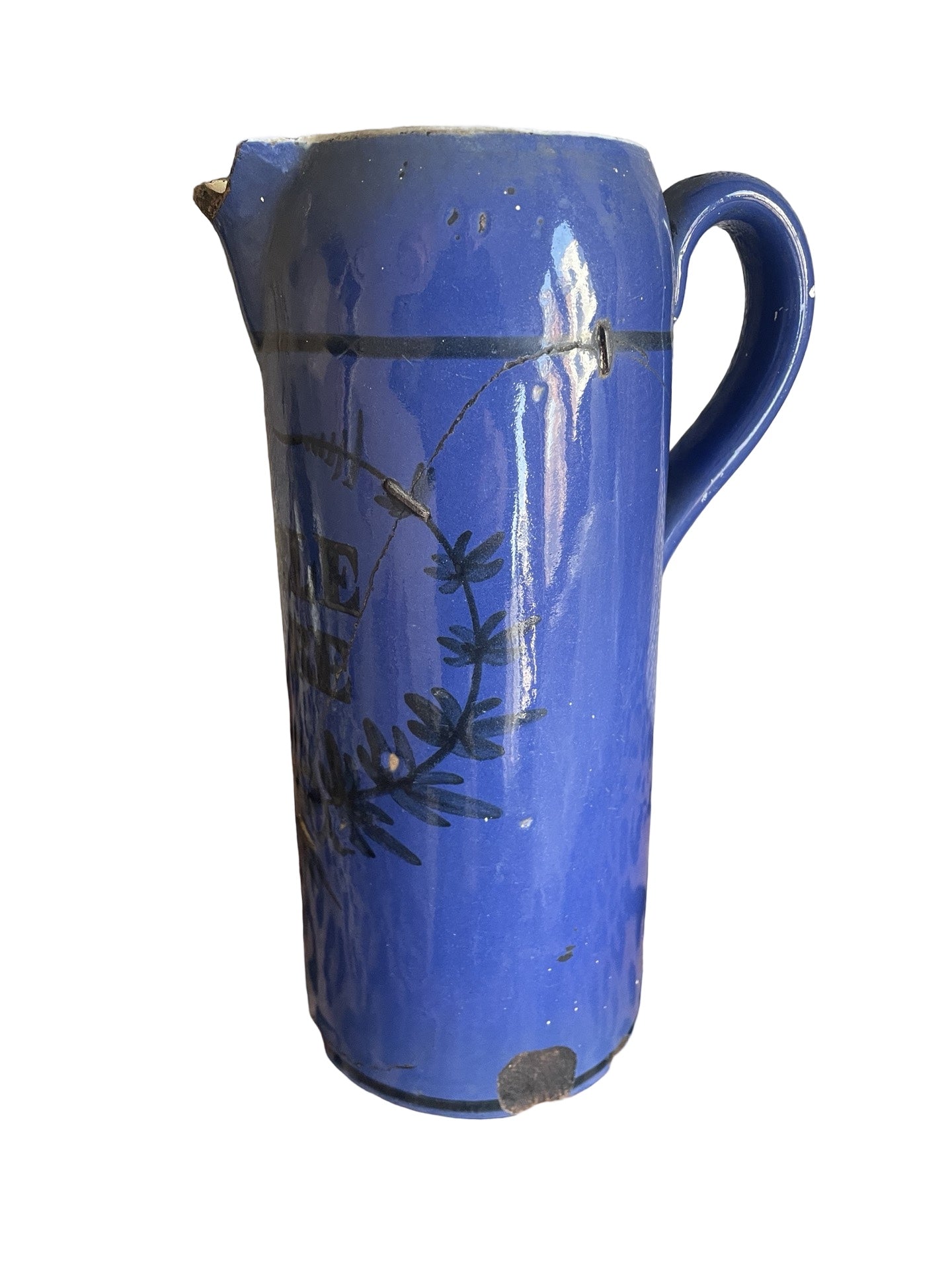 Pichet en faïence de Bruxelles – Double Litre – Fond Bleu