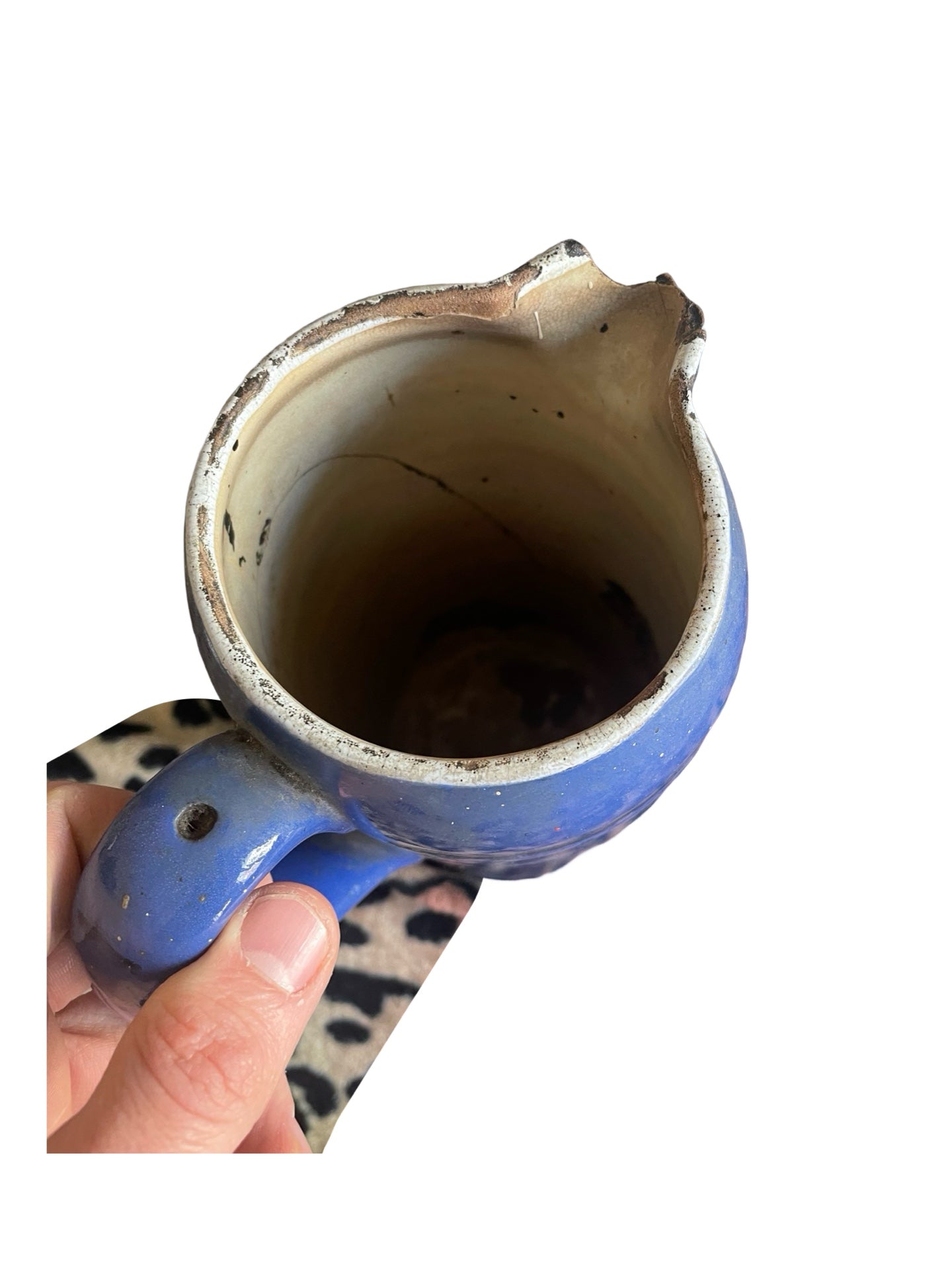 Pichet en faïence de Bruxelles – Double Litre – Fond Bleu