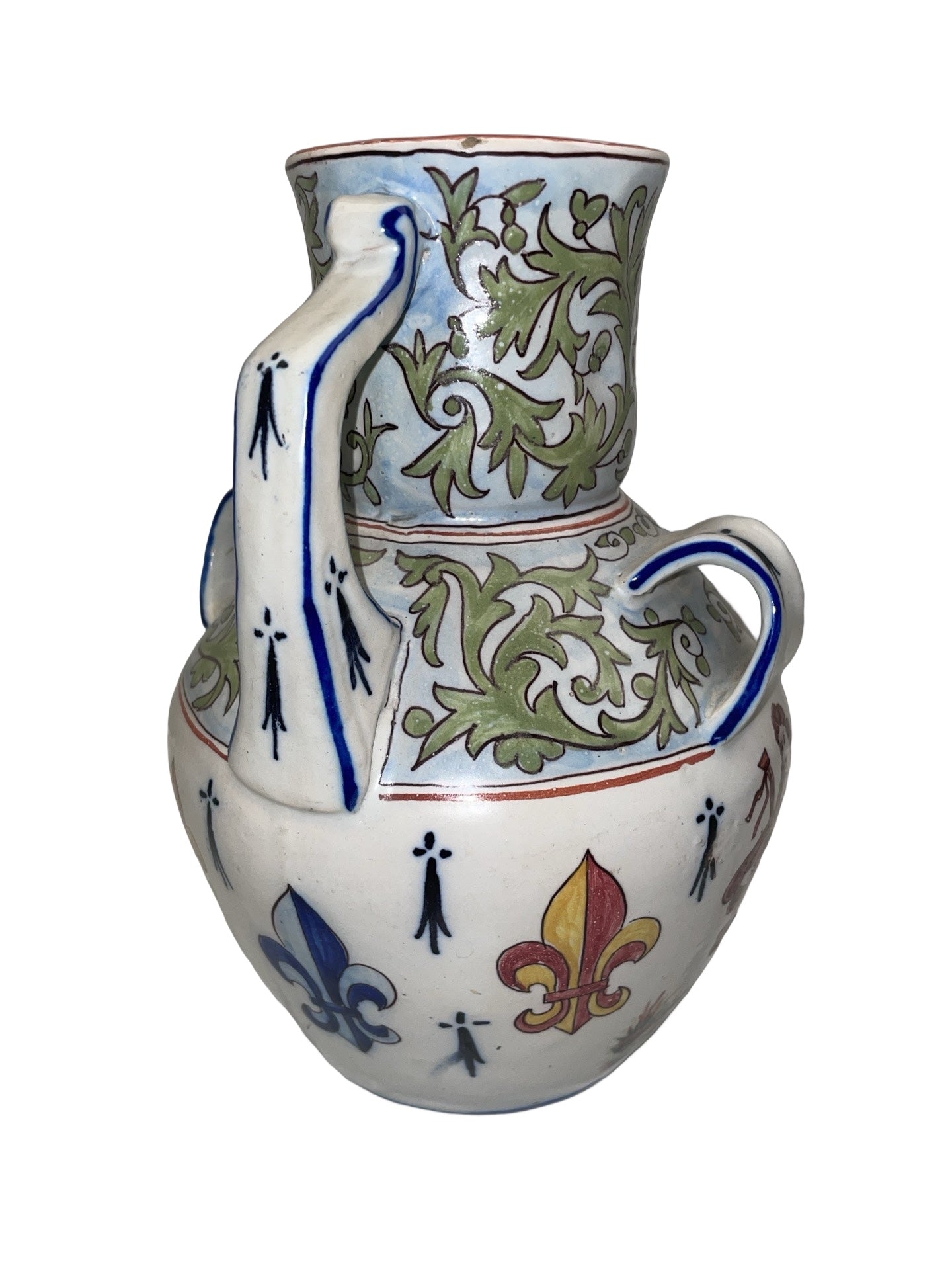 Vase à Quatre Anses – Desvres – Décor de Musicien et Écusson