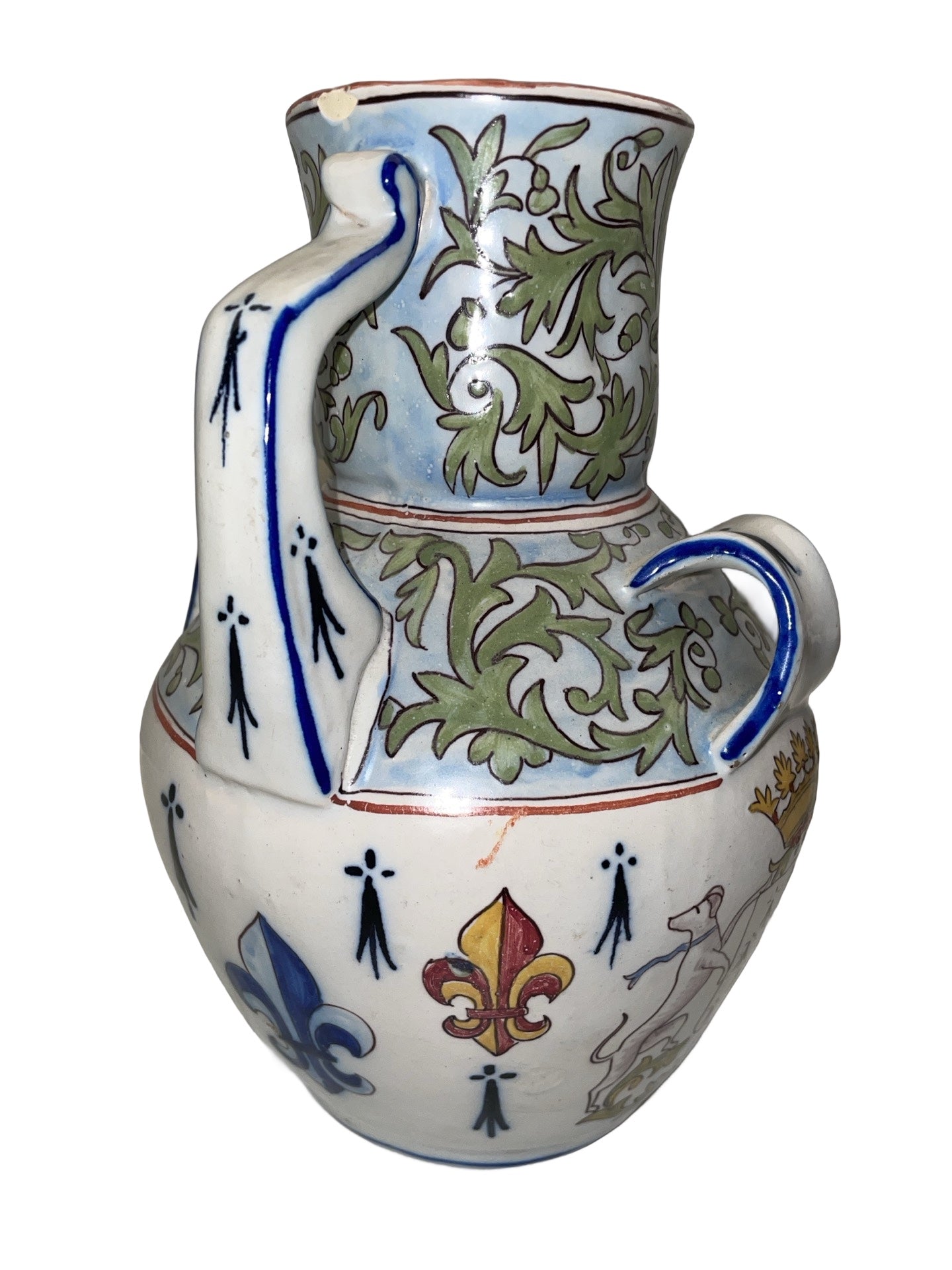 Vase à Quatre Anses – Desvres – Décor de Musicien et Écusson