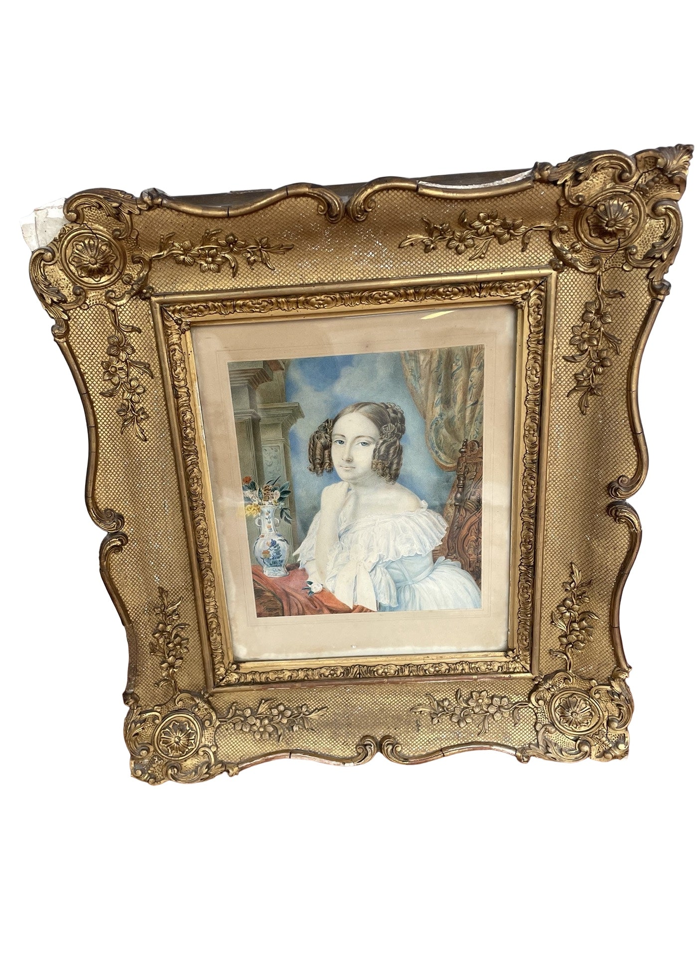 Aquarelle sur Papier "Jeune Femme Accoudée" – Signée - 1841