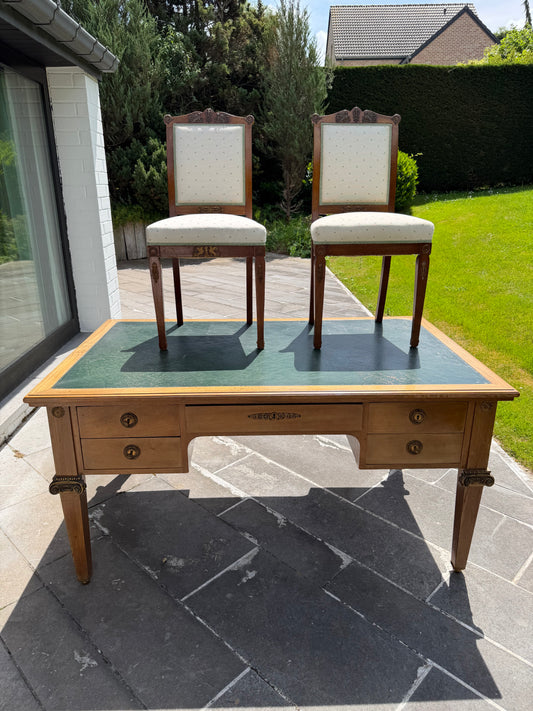 1 - Grand bureau recto verso style Empire cuir vert