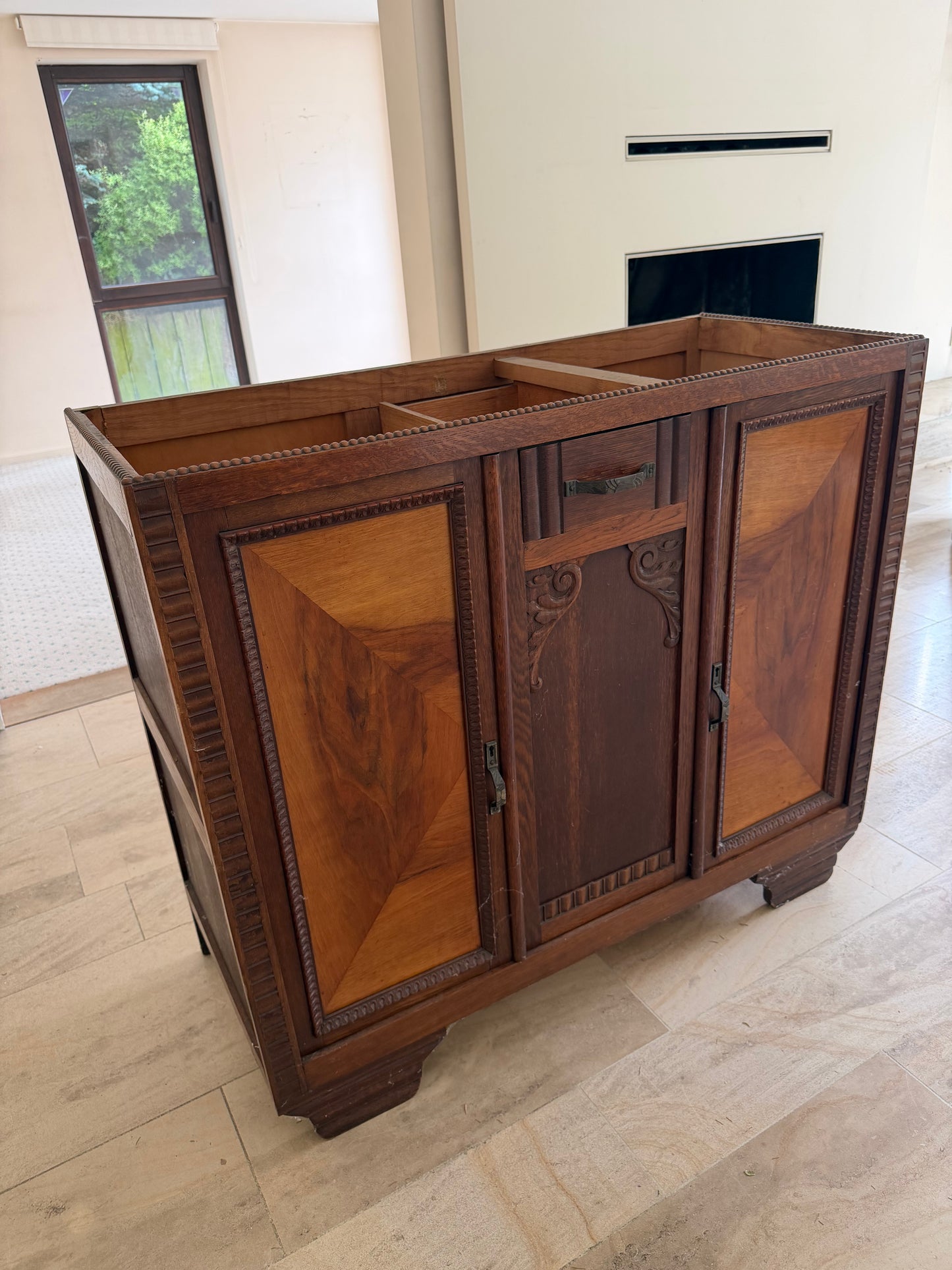 1 - Buffet / meuble Art Déco en chêne massif à restaurer