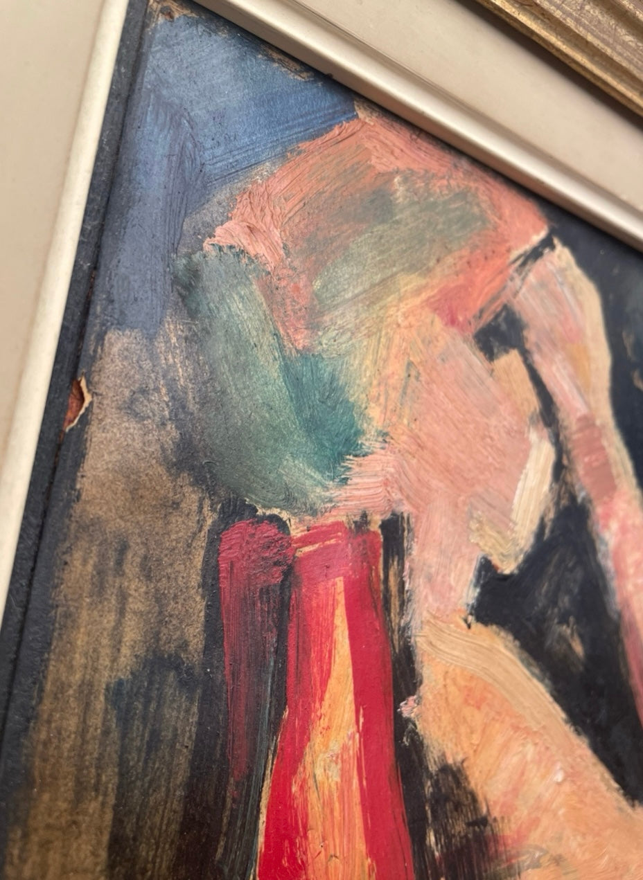 1 - Jean Oosterlinck – Femme assise – Peinture cubiste 1967 – 35 x 27 cm