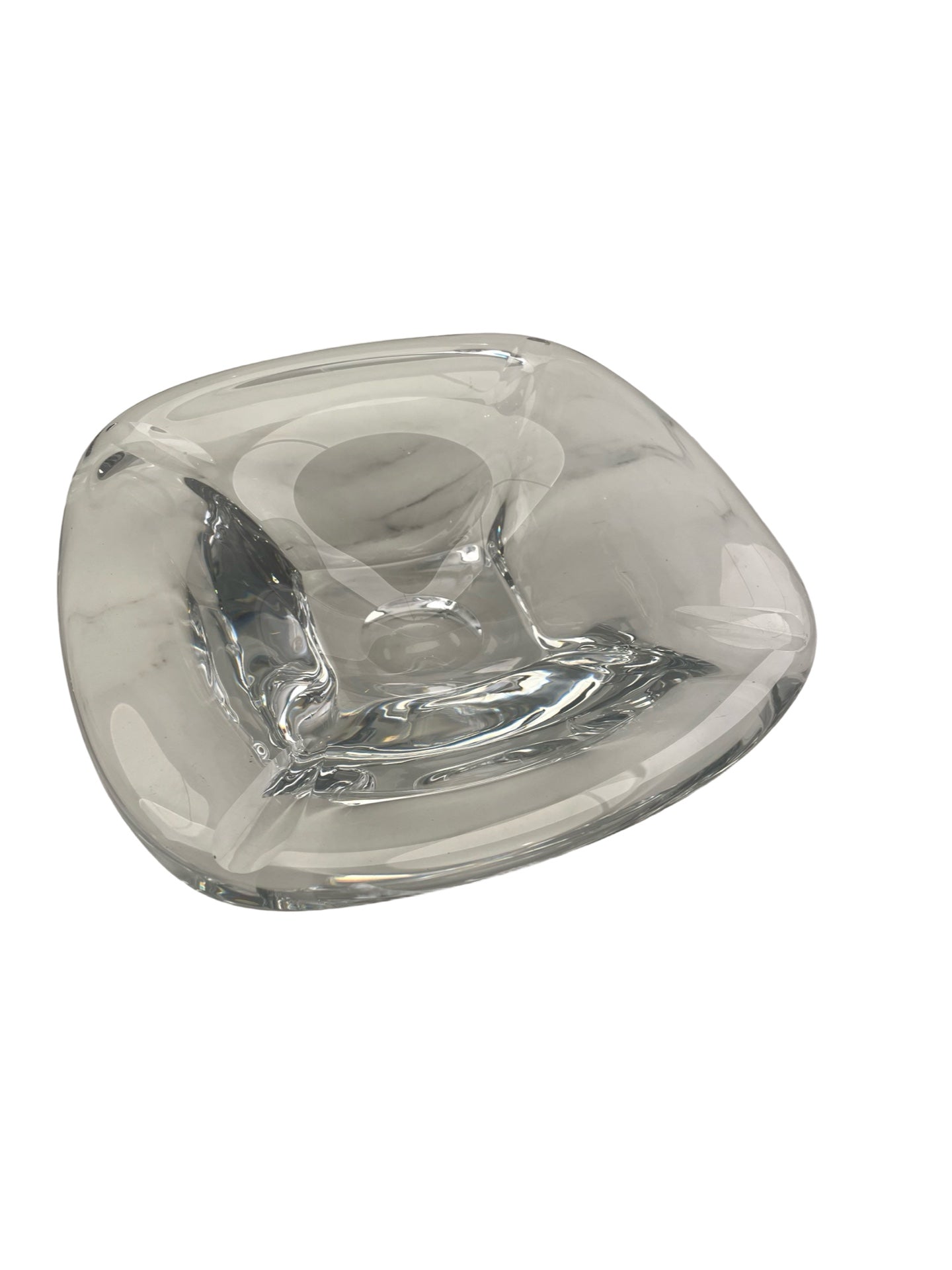 Cendrier carré en cristal blanc – Signé Val Saint Lambert –