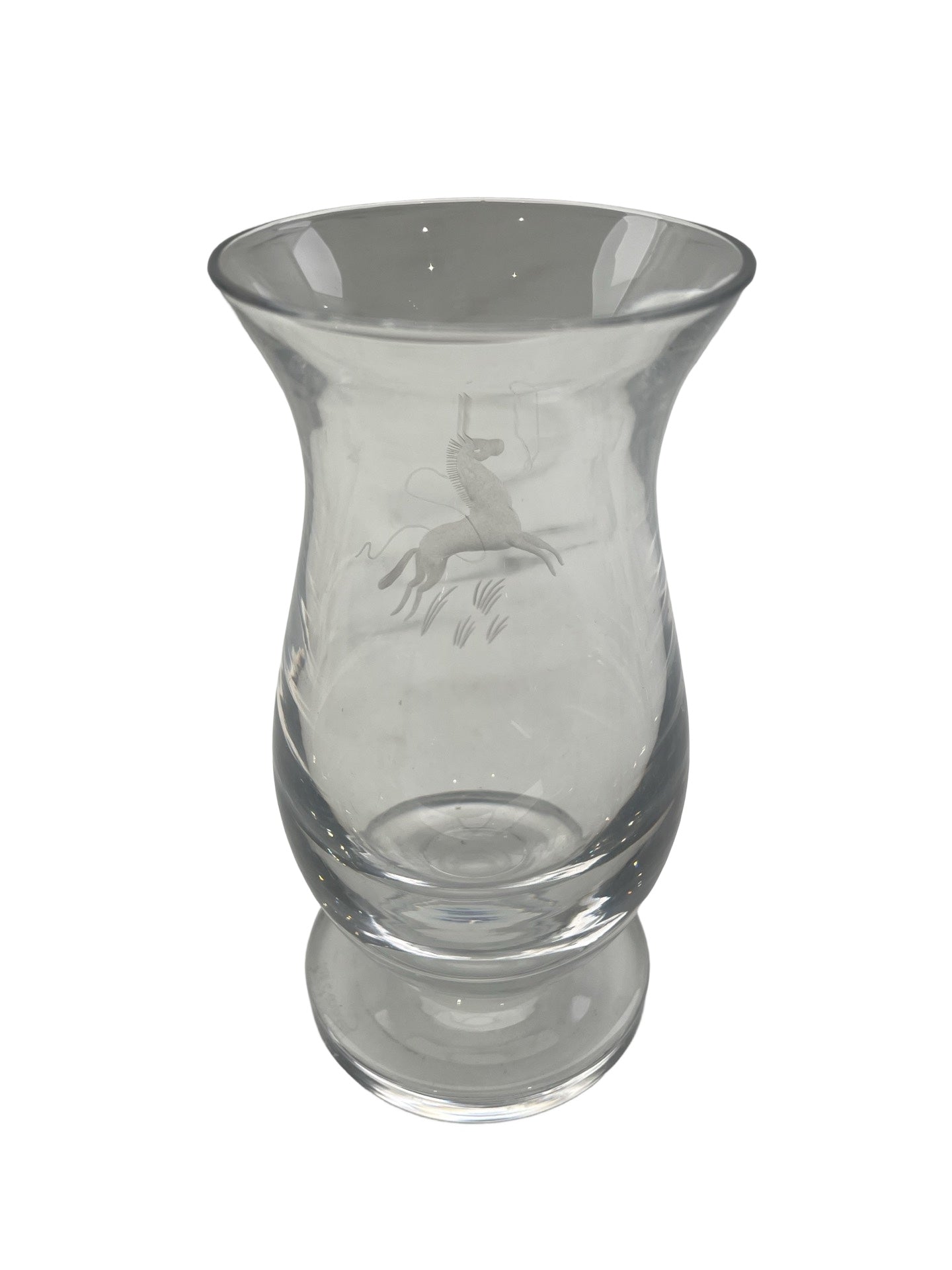 Petit vase en cristal gravé – Val Saint Lambert – Décor de cheval