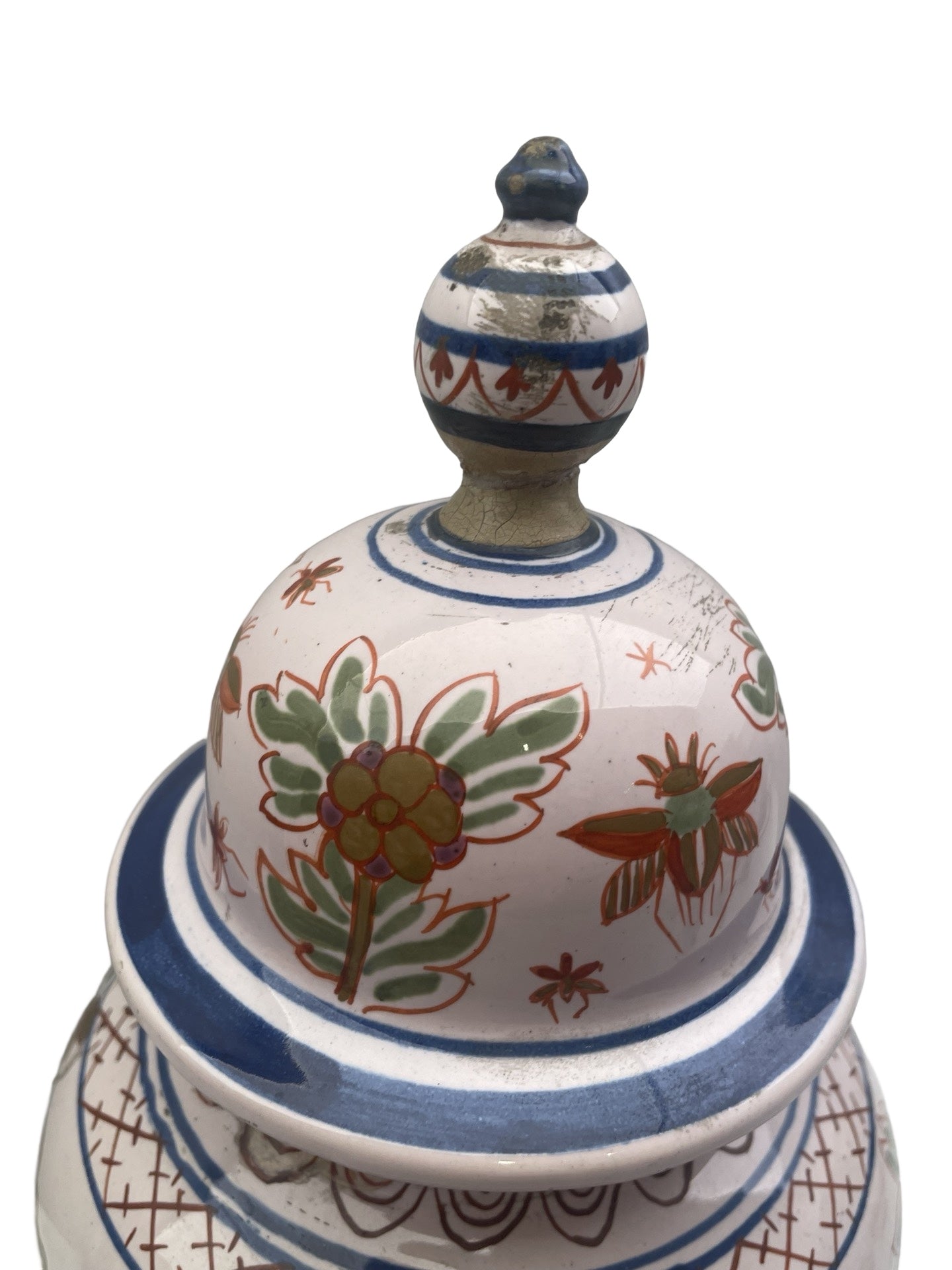 Pot couvert en faïence – Desvres ou Delft – Décor de mouches – Marqué P:V:M 500