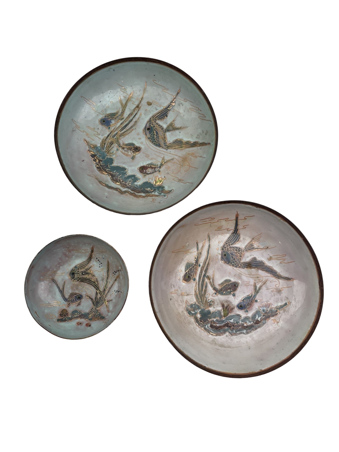 Ensemble de 3 coupelles vintage – Cuivre émaillé – Poissons