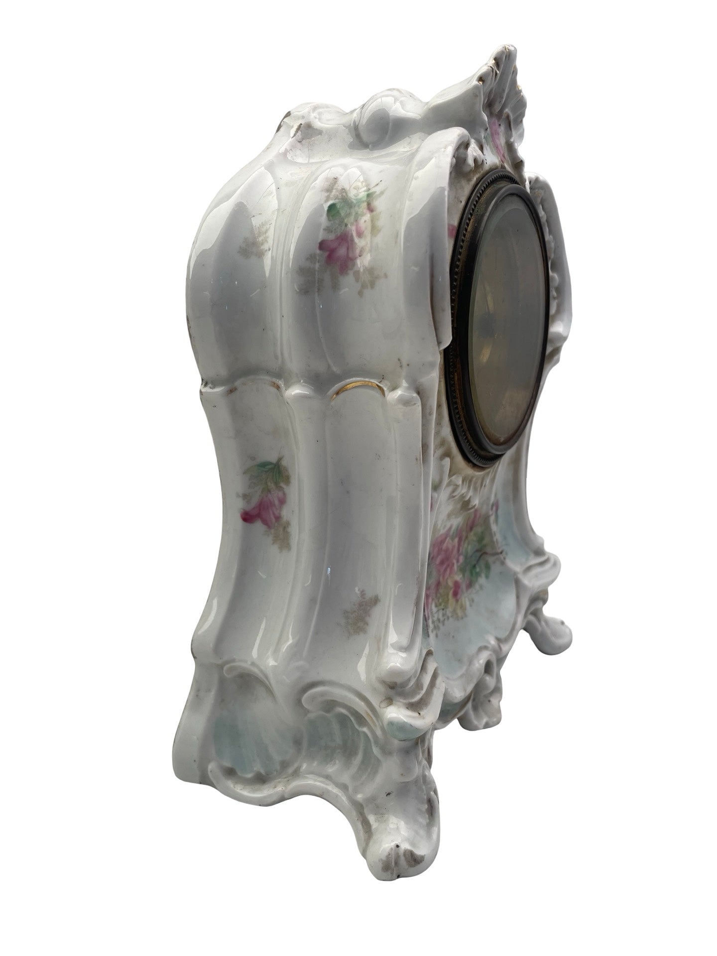 Réveil ou horloge de table en porcelaine à décor floral – Fonctionne parfaitement