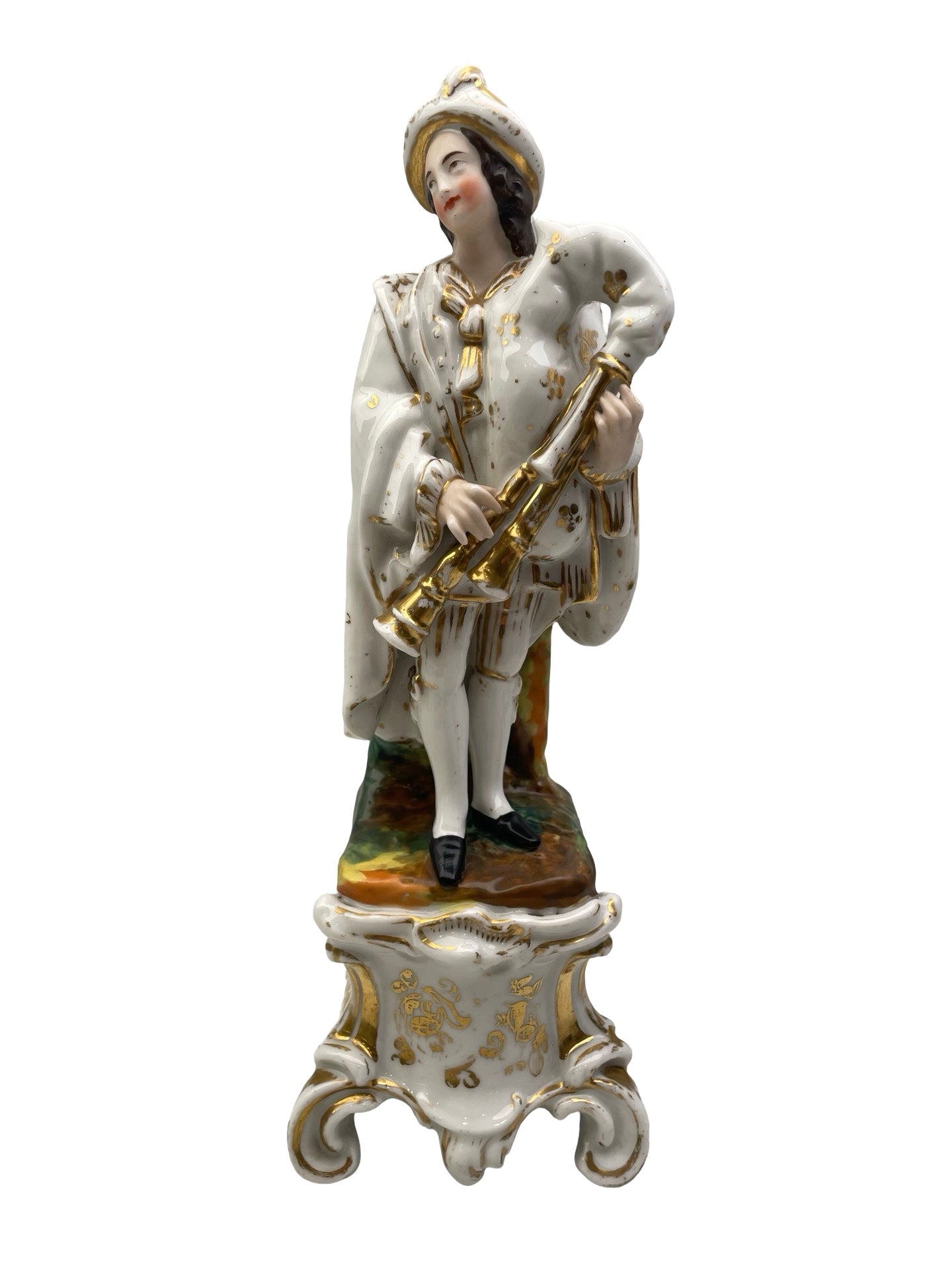 Plumier en porcelaine de Vieux Paris musicien à cornemuse