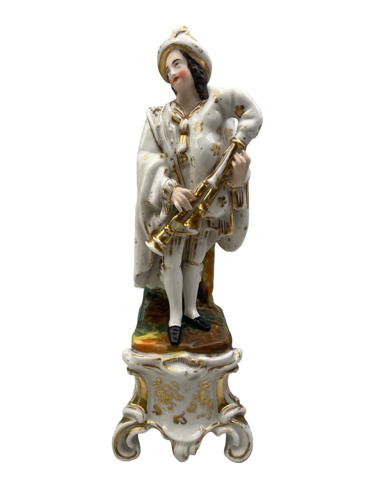 Plumier en porcelaine de Vieux Paris musicien à cornemuse