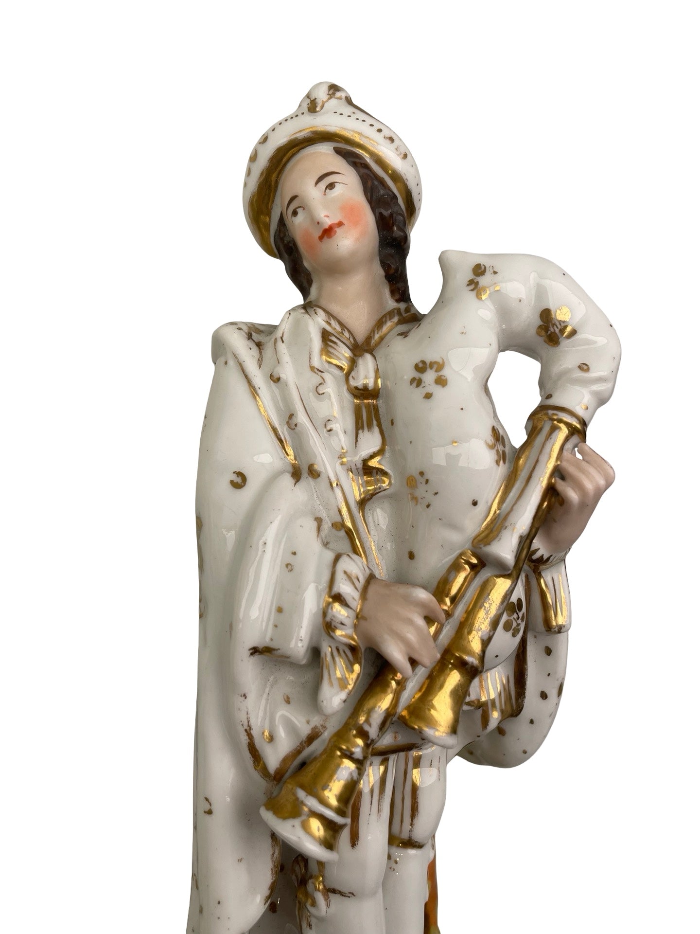 Plumier en porcelaine de Vieux Paris musicien à cornemuse