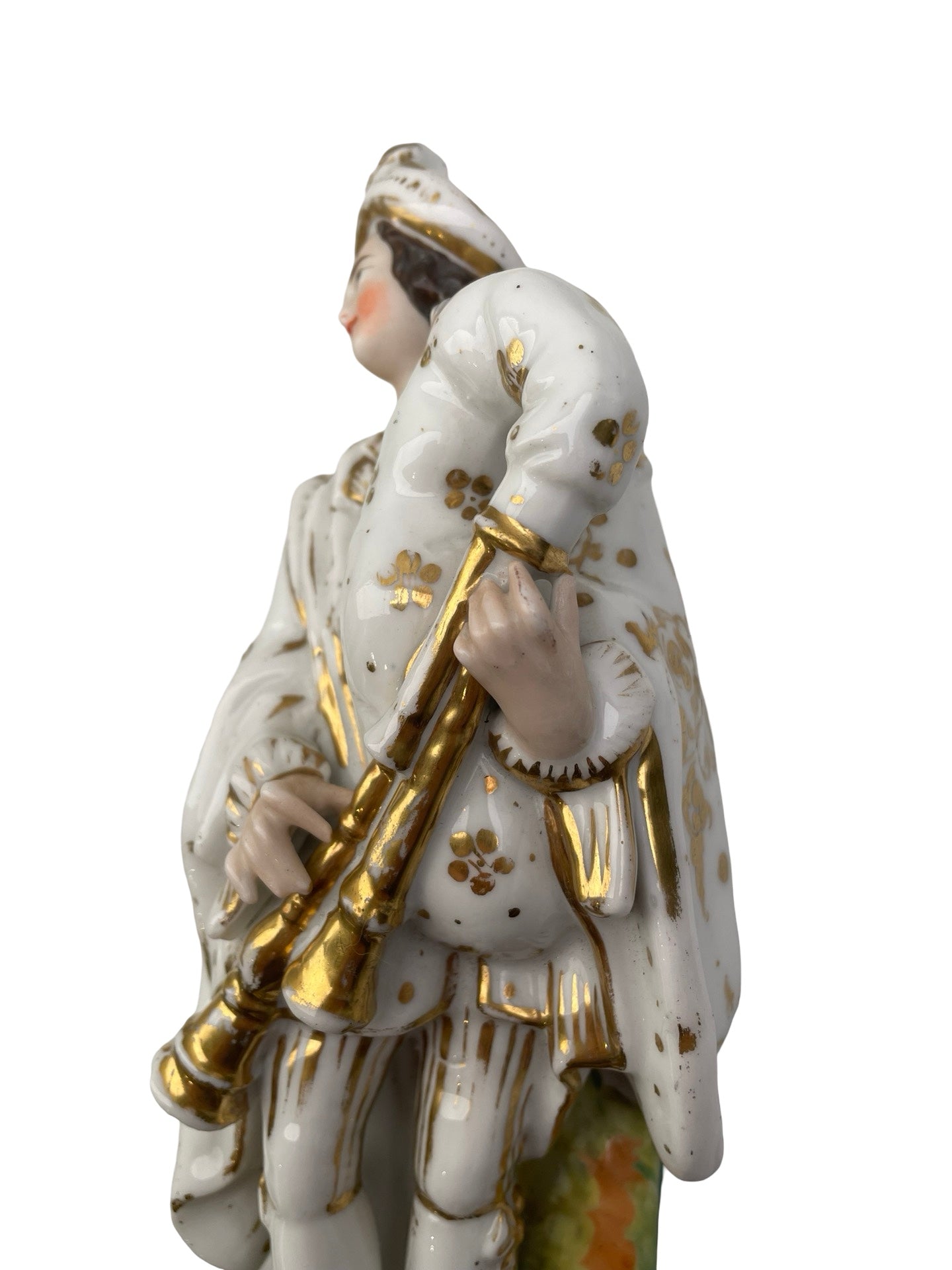 Plumier en porcelaine de Vieux Paris musicien à cornemuse